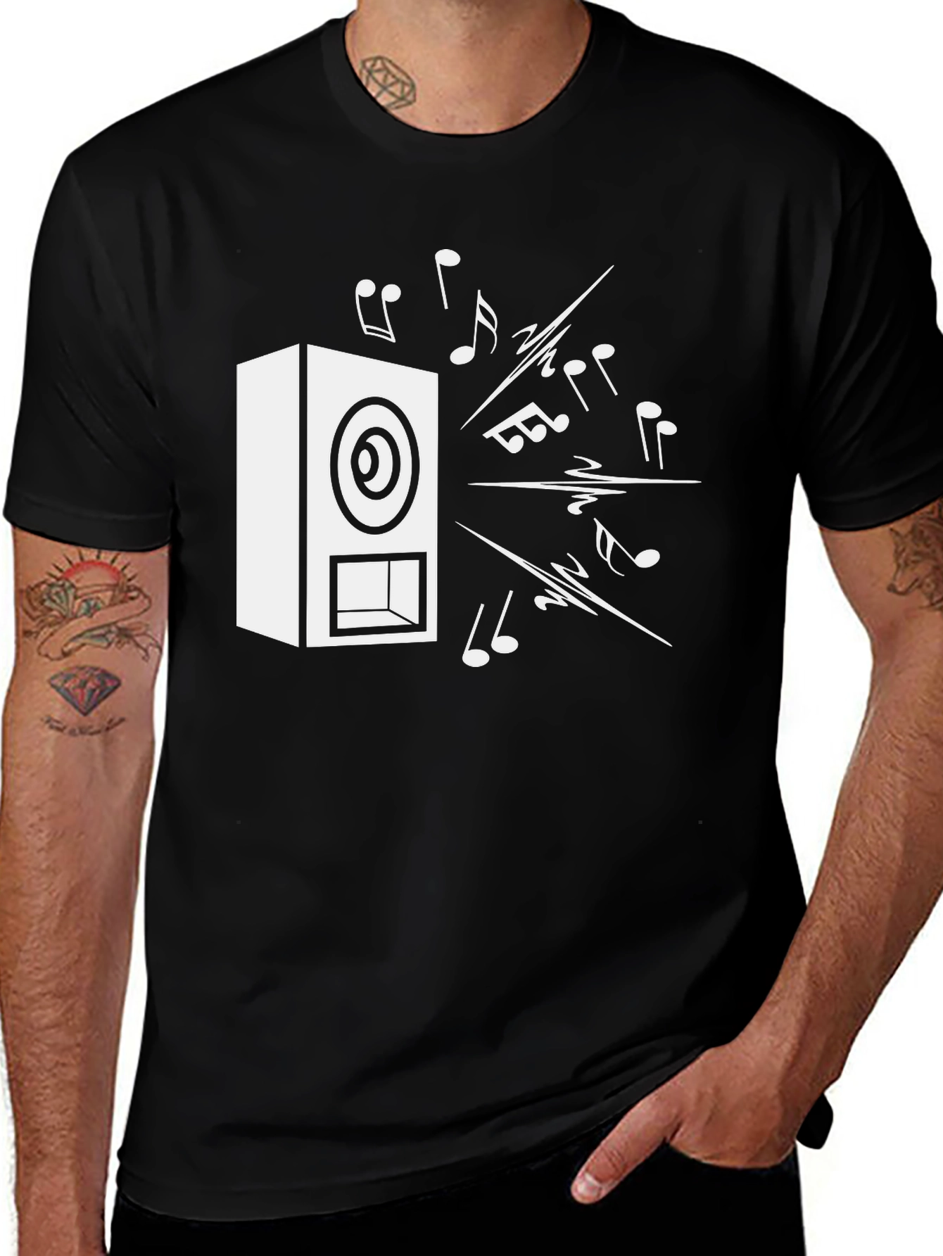Variant 19 of Music Speaker Graphic Tee - Black Cotton T-Shirt