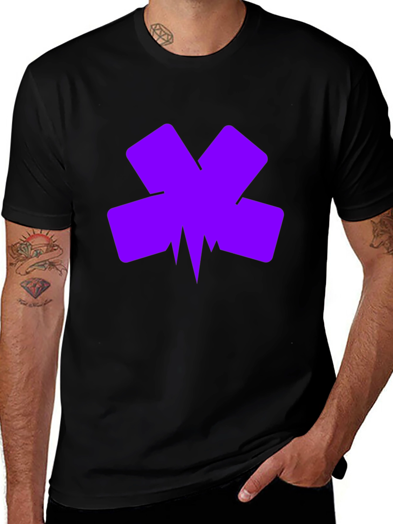 Variant 21 of Geometric Purple Graphic Print Black Tee