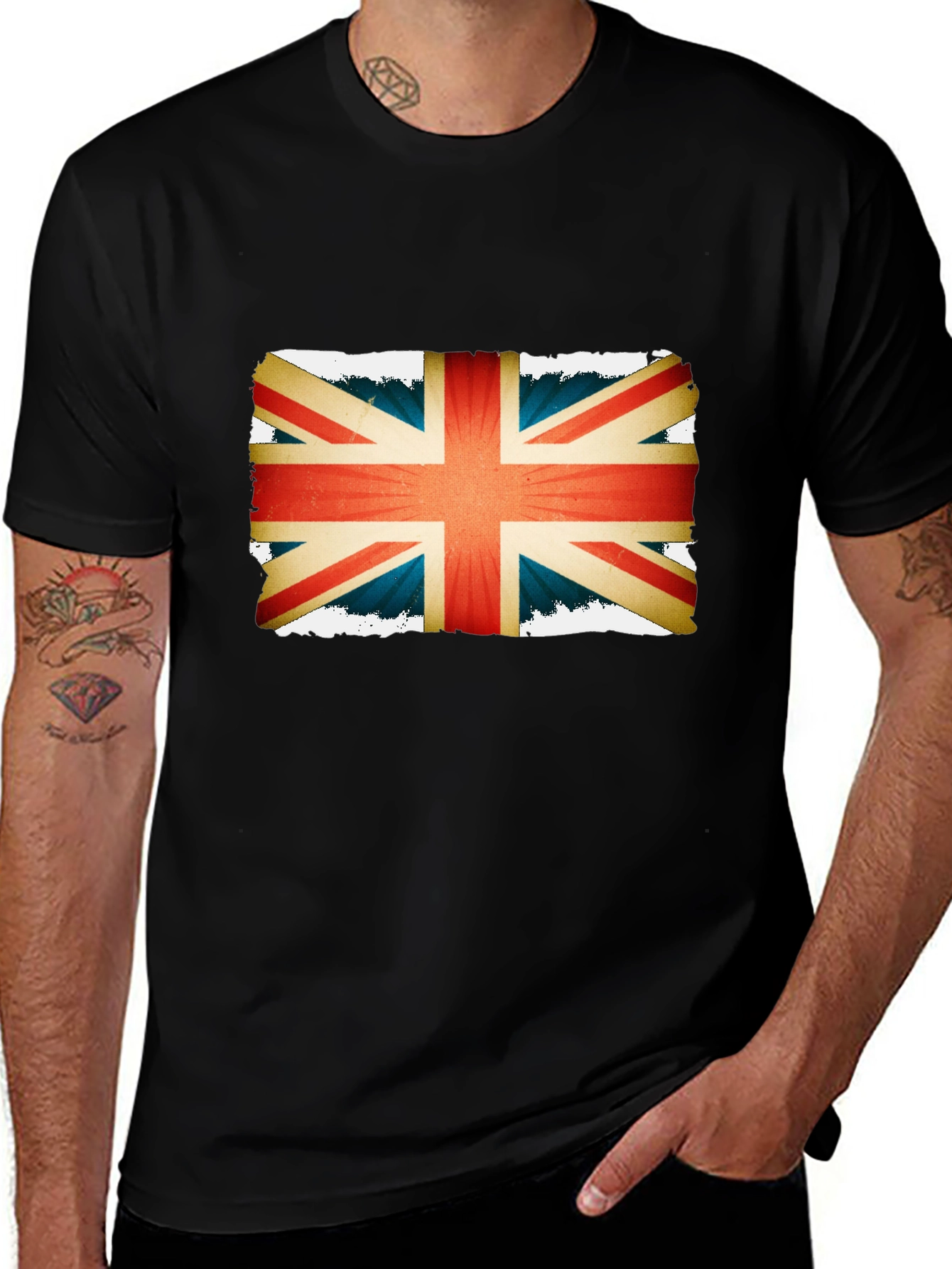Union Jack Flag Graphic Tee - Black Cotton T-Shirt