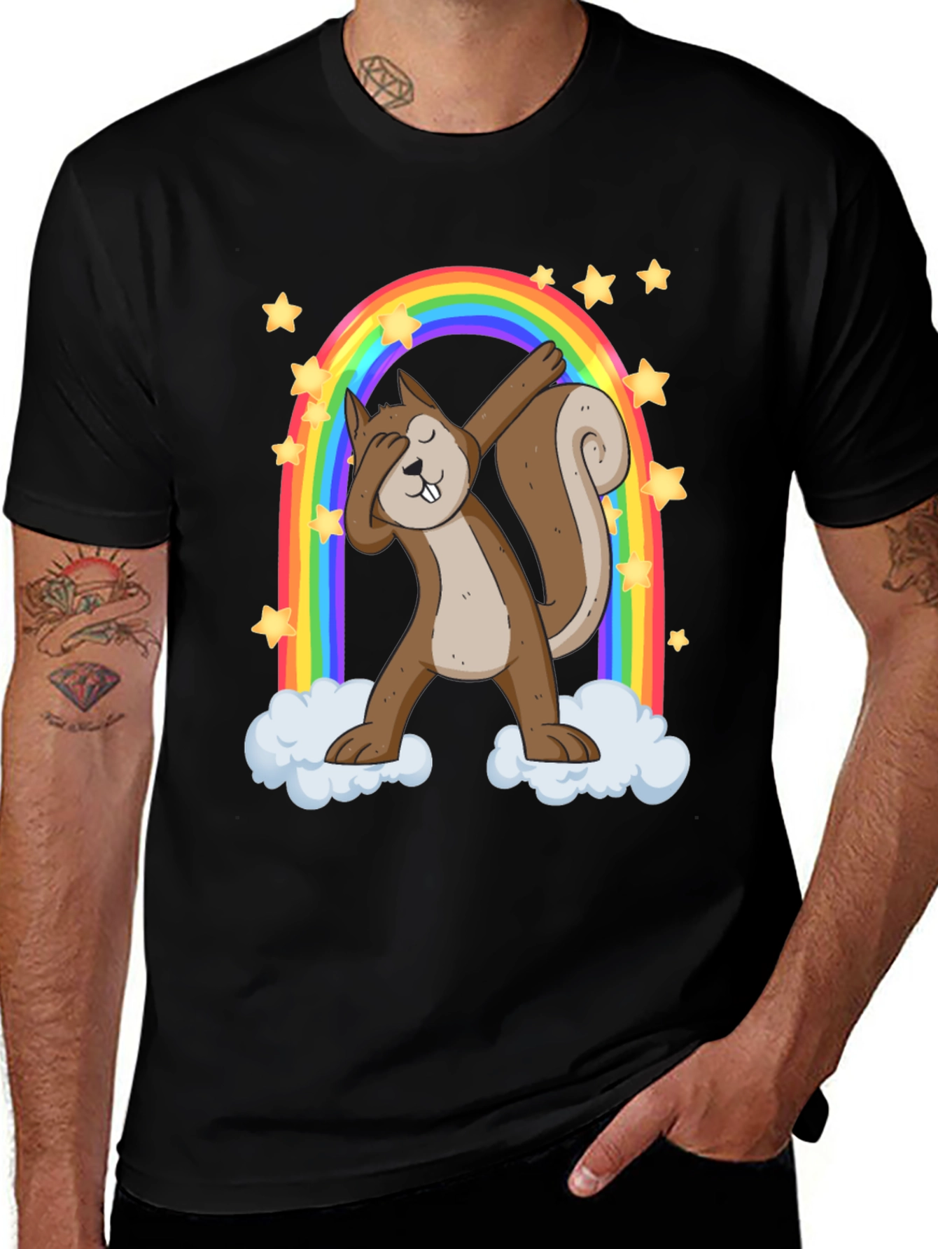 Dabbing Squirrel Rainbow Graphic Tee