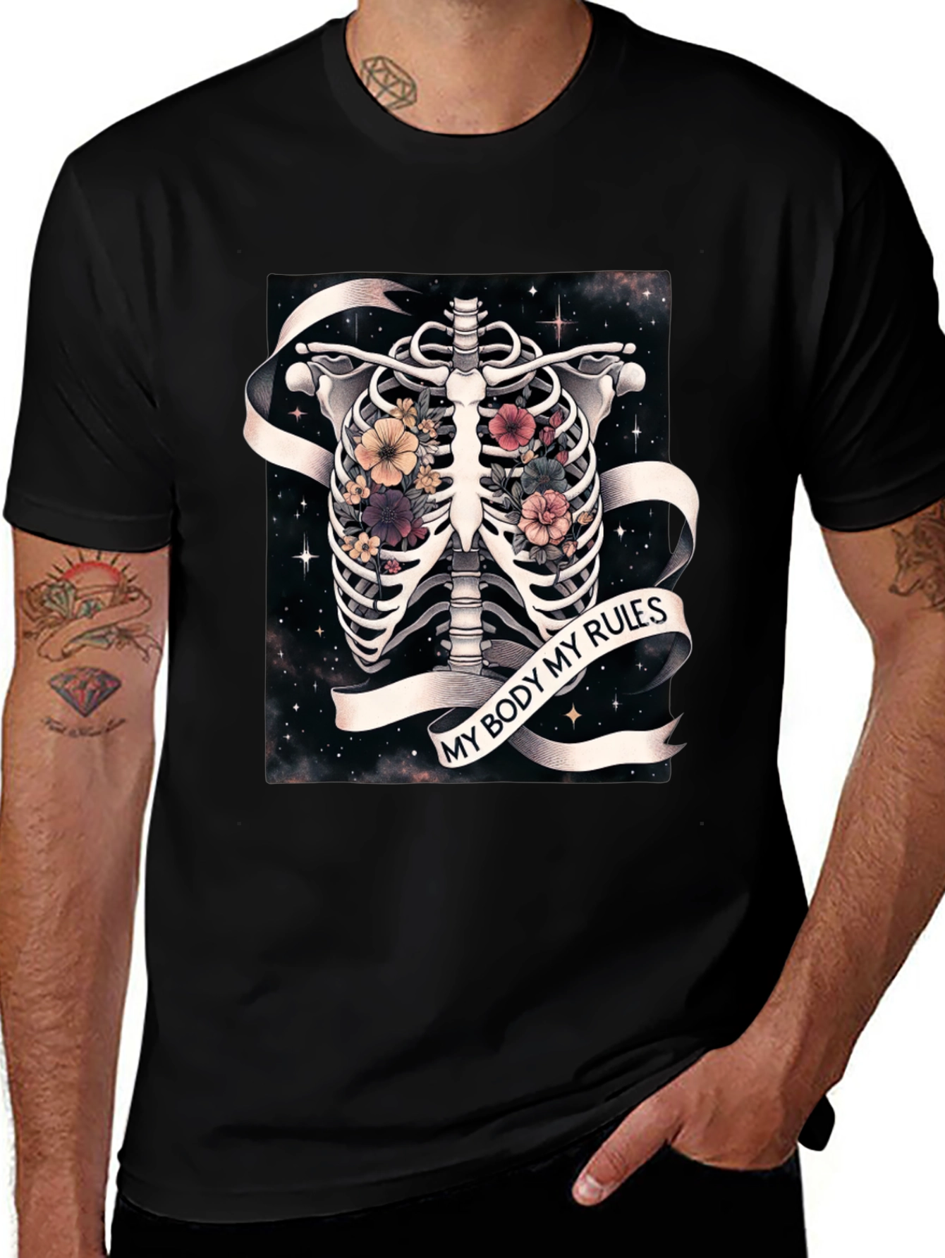 Variant 28 of My Body My Rules Floral Skeleton T-Shirt