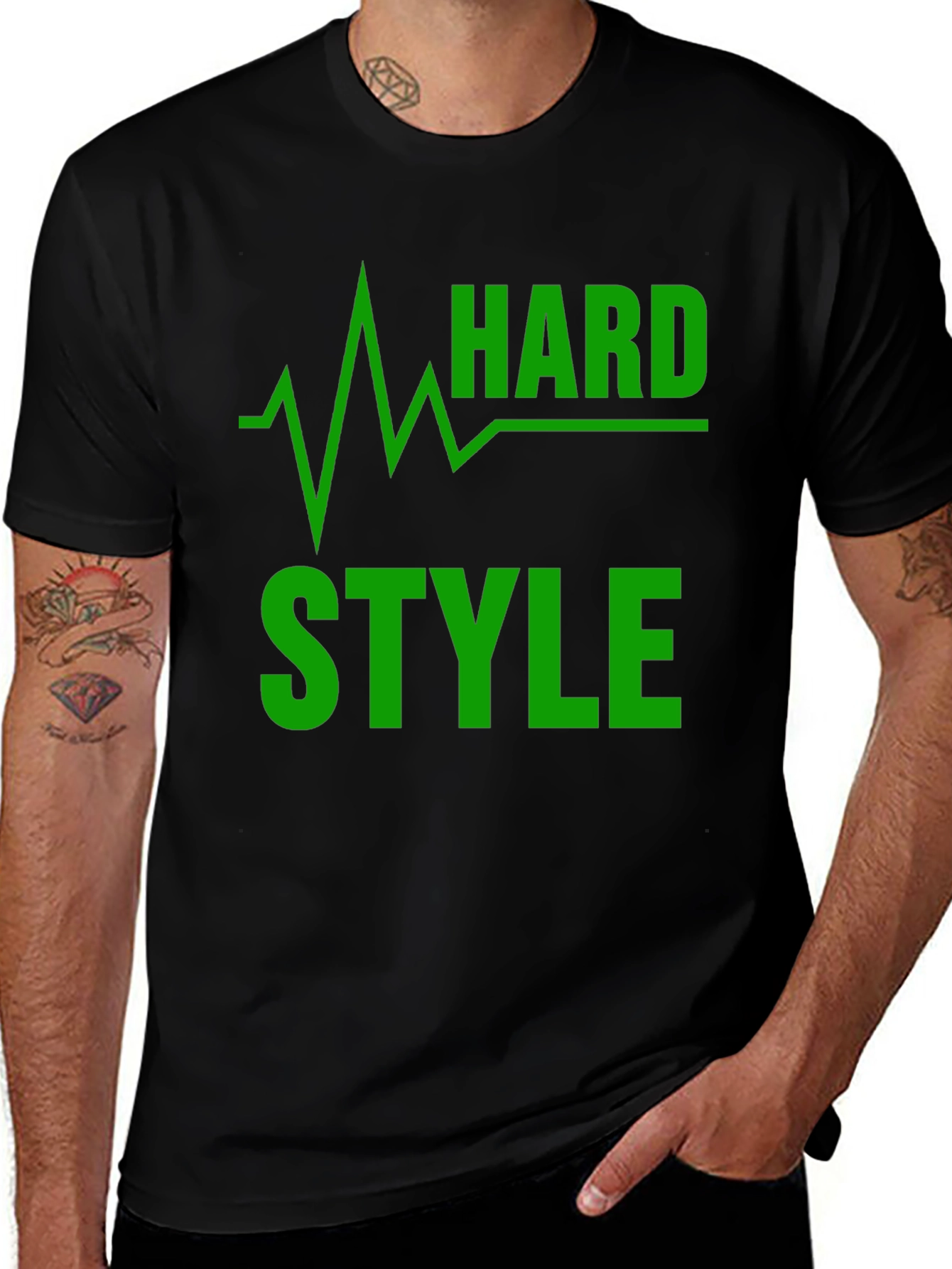 Variant 7 of Hard Style Green Graphic Black T-Shirt