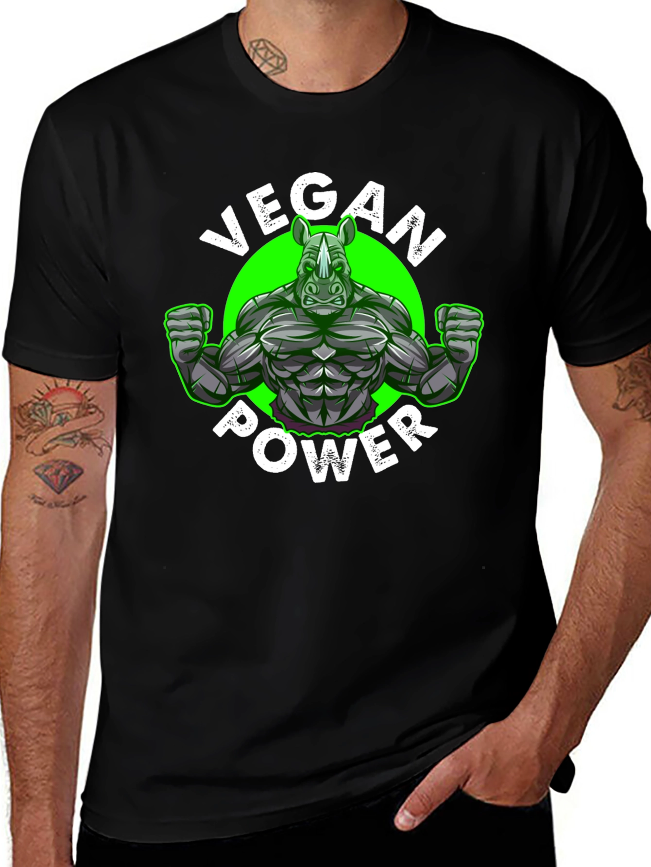 Variant 26 of Vegan Power Rhino T-Shirt - Animal Lover Tee