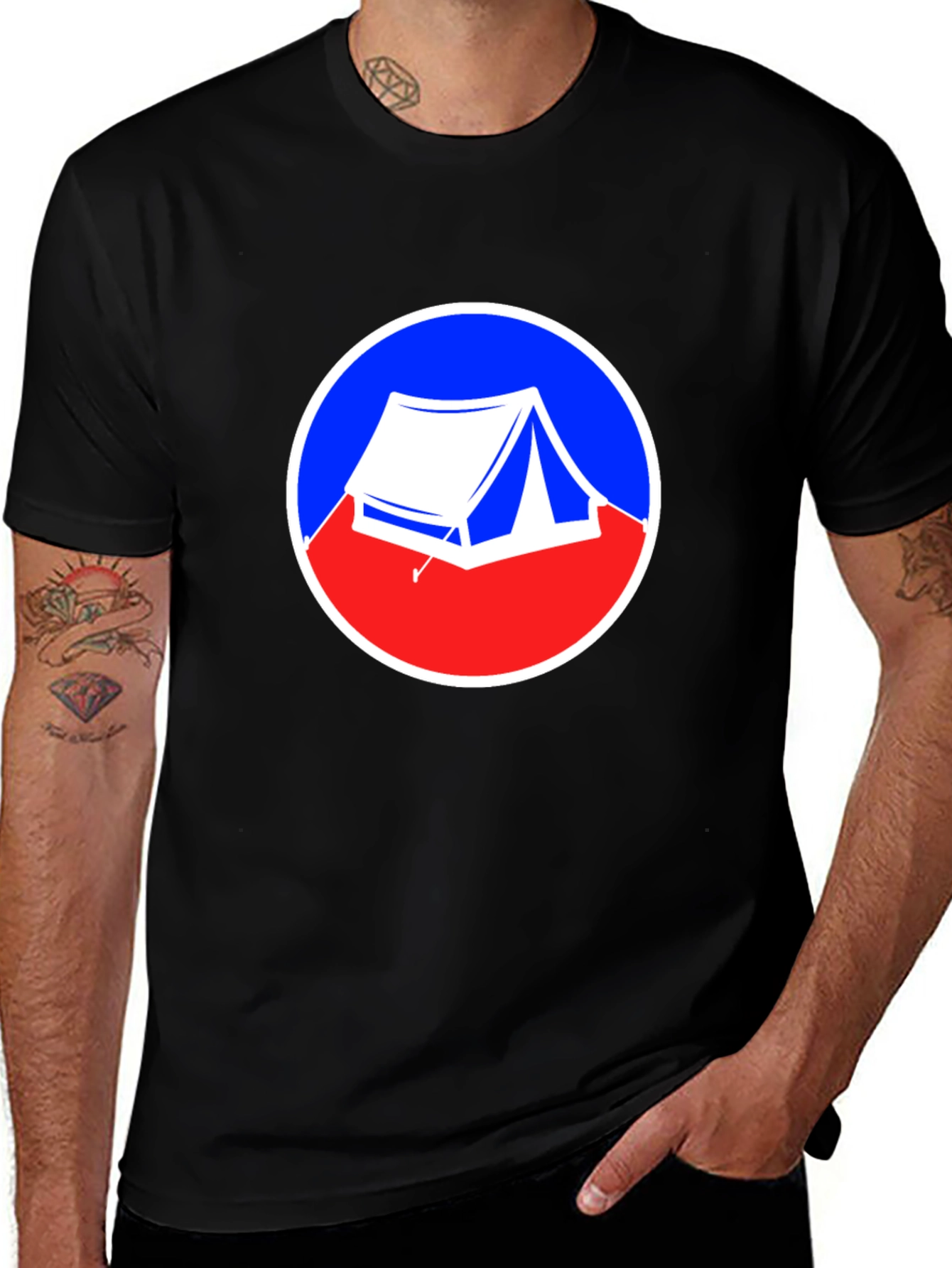 Variant 26 of Camping Tent Graphic Tee - Black Casual Shirt