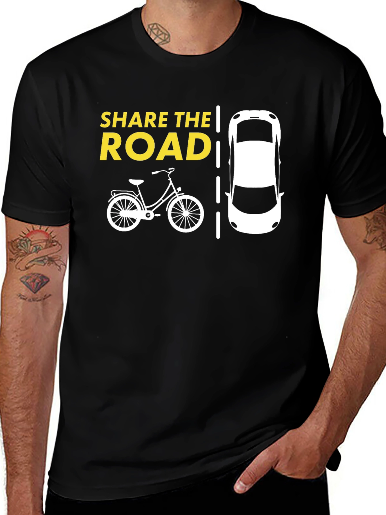 Variant 11 of Share the Road Graphic Tee - Cyclist & Car Design