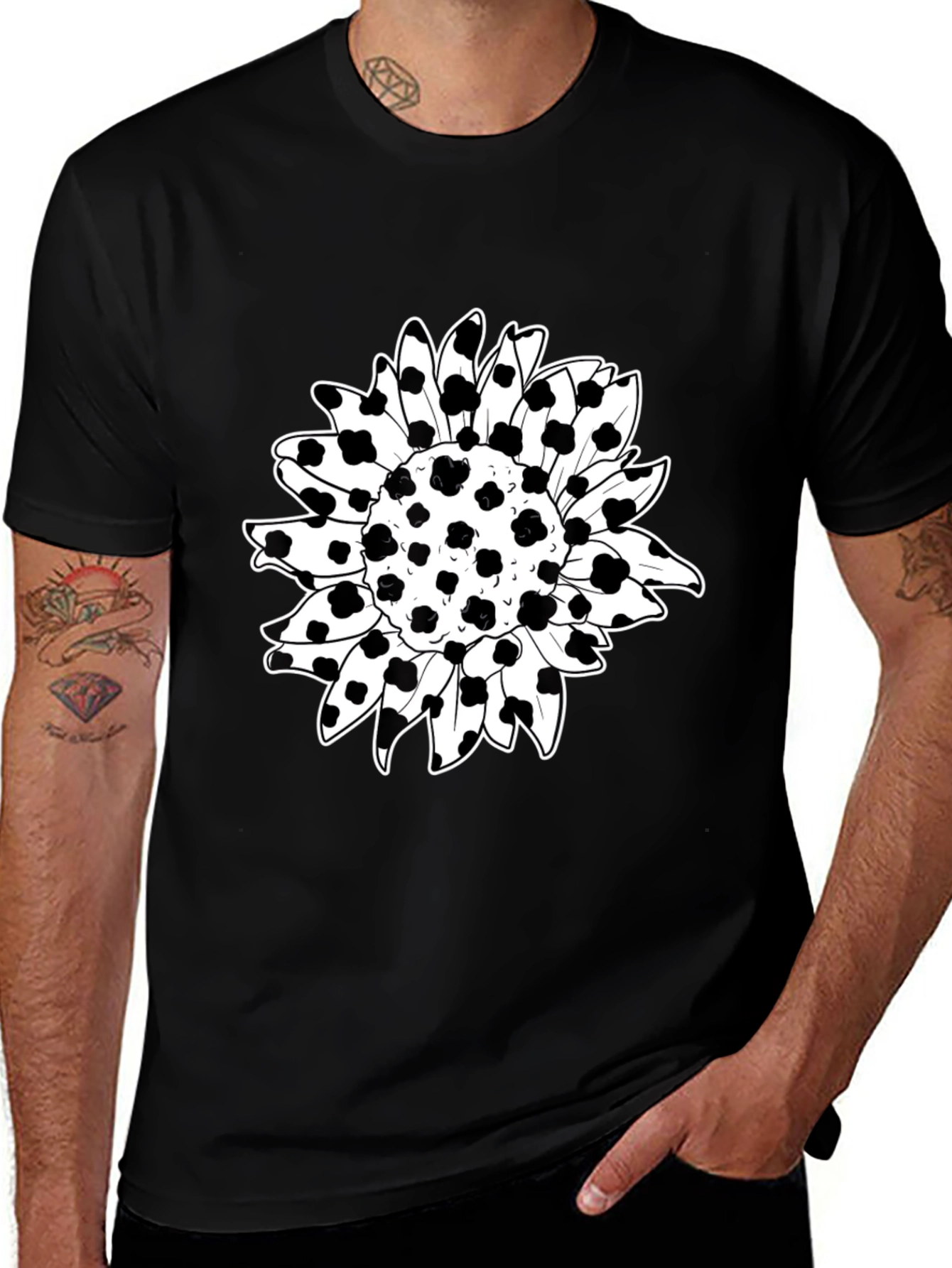 Variant 19 of Black Sunflower Dalmatian Print T-Shirt