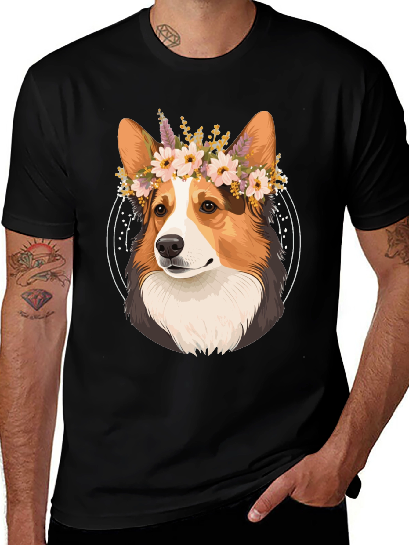 Variant 16 of Corgi Flower Crown T-Shirt - Cute Dog Graphic Tee