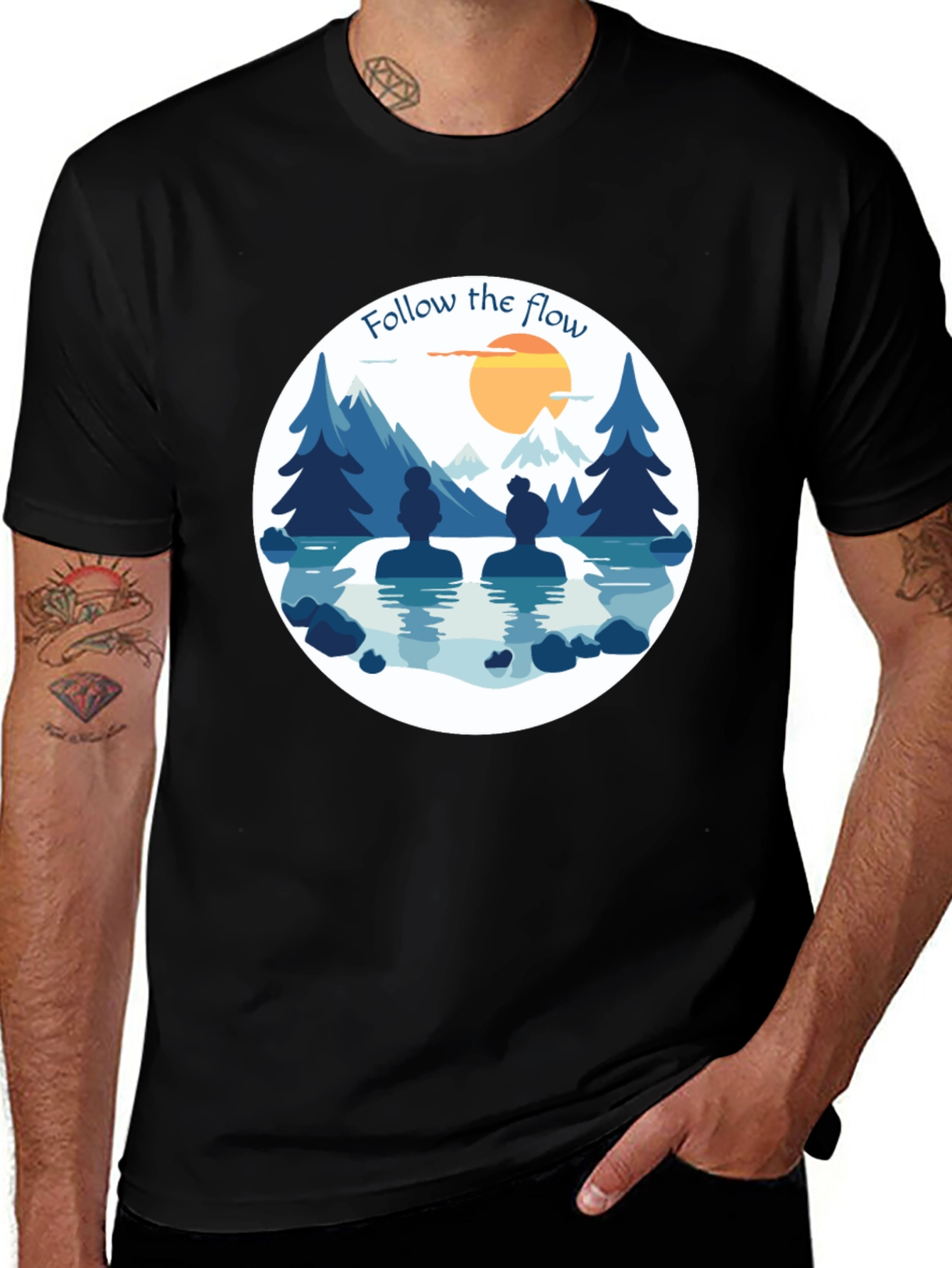 Black Follow the Flow T-Shirt - Relaxing Spa Design main image