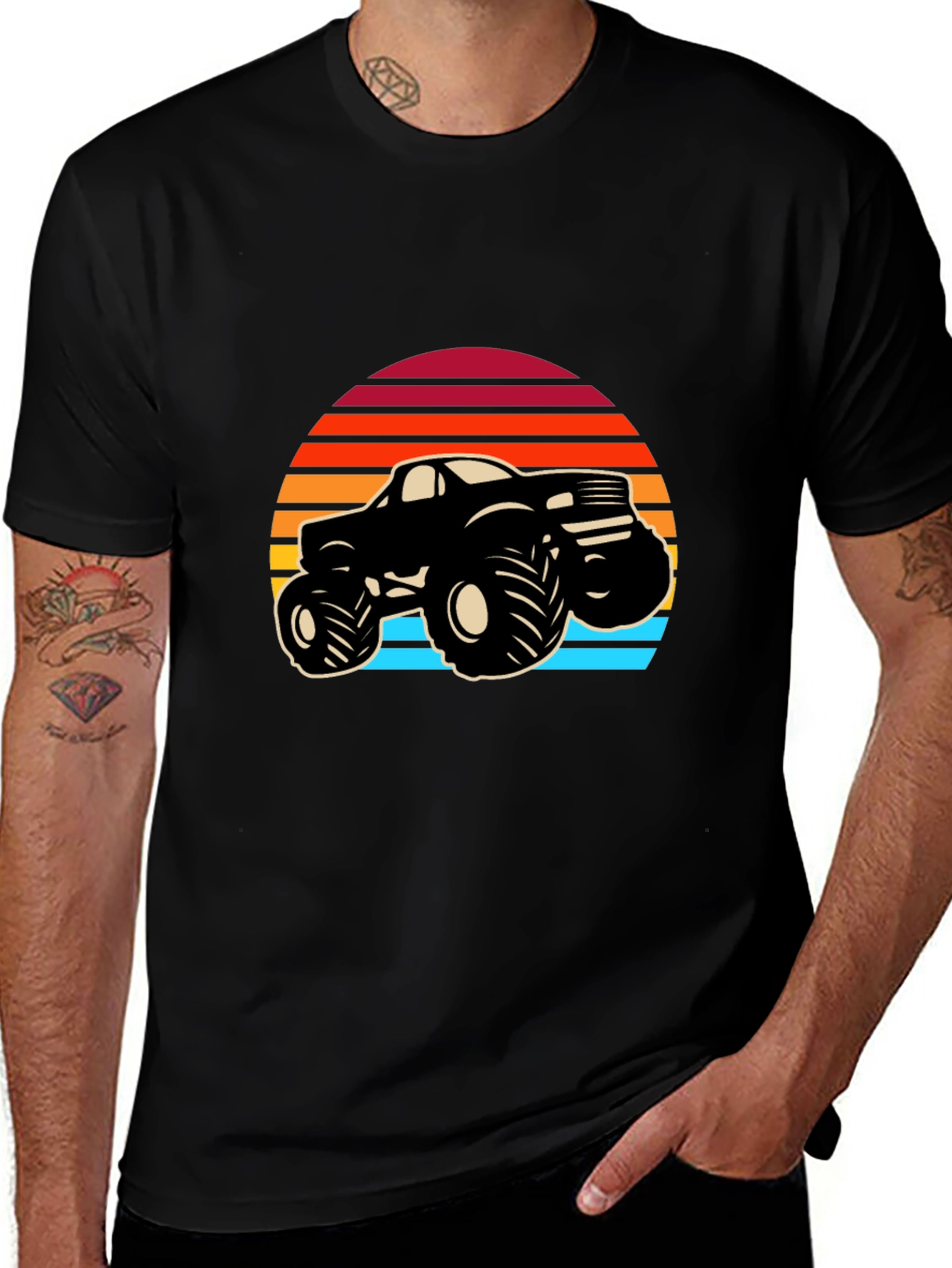 Variant 20 of Retro Monster Truck Graphic Tee - Black Cotton Blend