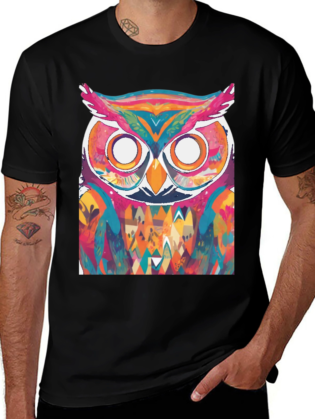 Variant 6 of Vibrant Owl Graphic Tee - Stylish Men's Black T-Shirt