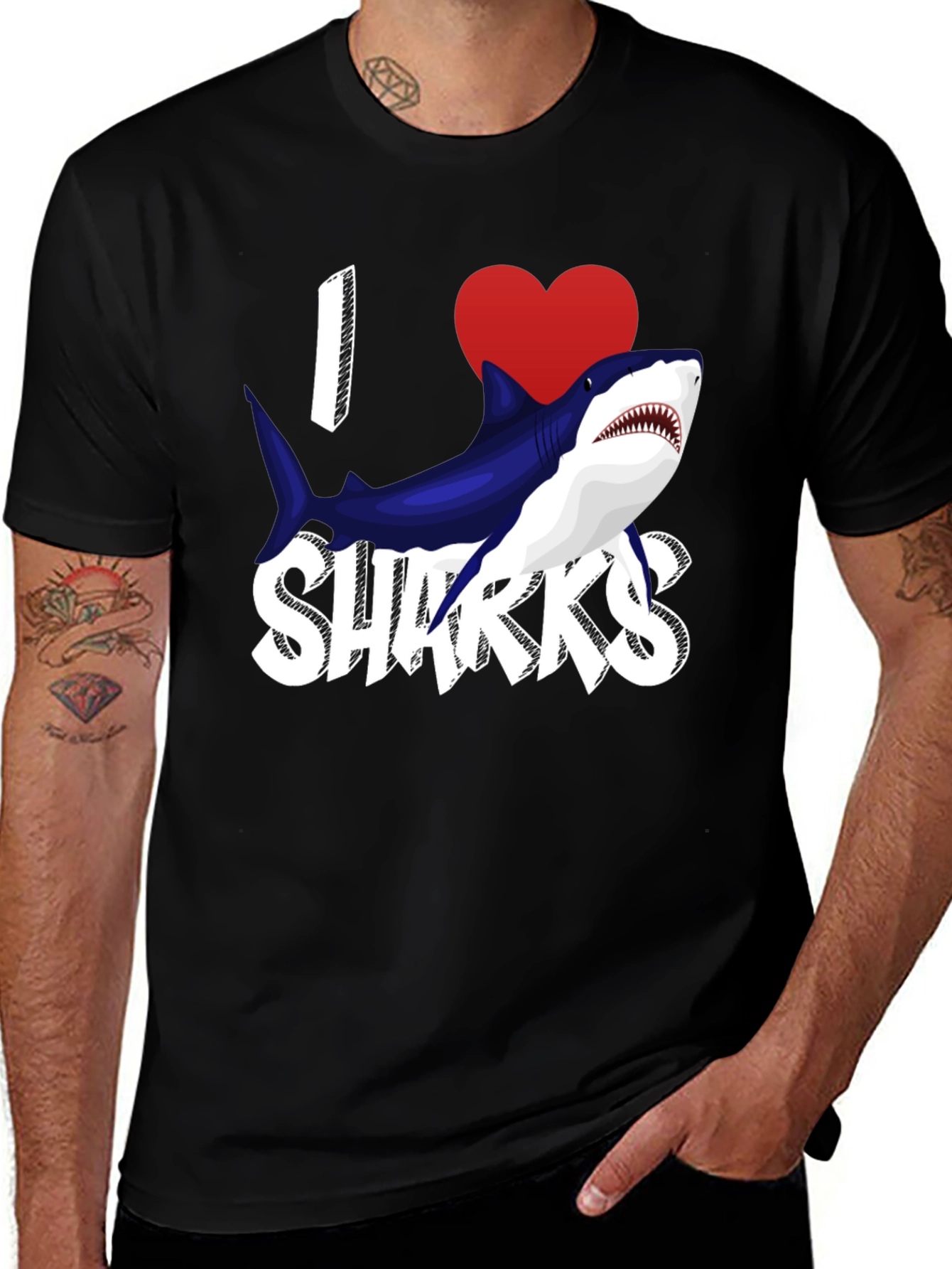 Variant 26 of I Heart Sharks Graphic T-Shirt - Black