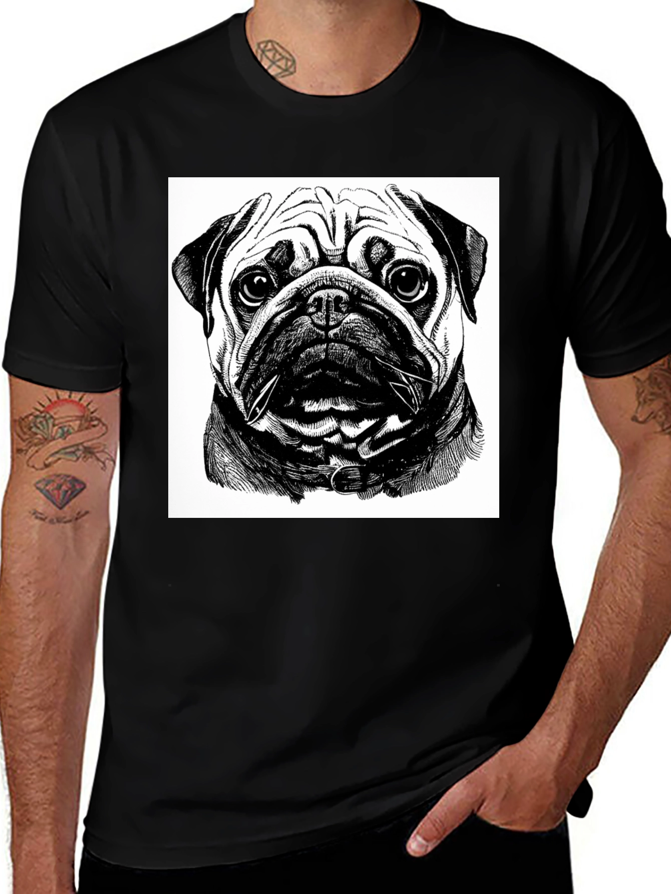 Variant 11 of Pug Portrait Graphic Black T-Shirt