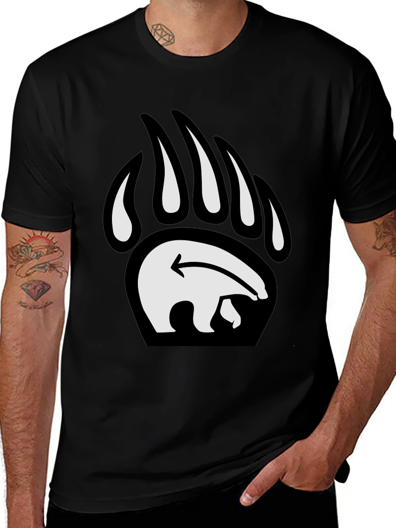 Variant 5 of Bear Paw Print Graphic Tee - Black
