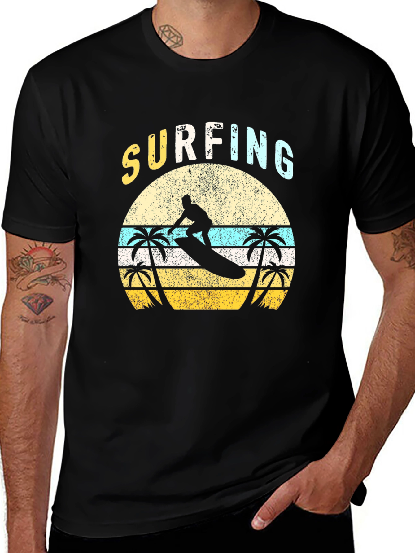 Variant 18 of Surfing Retro Graphic T-Shirt Palm Tree Surfer Tee