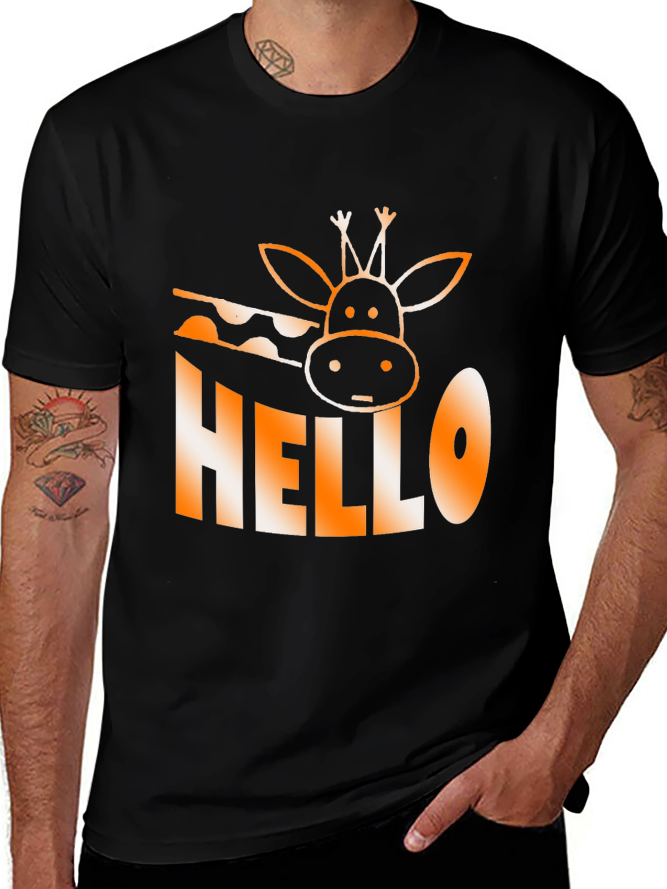 Black Hello Giraffe Graphic Tee - Black Cotton T-Shirt main image