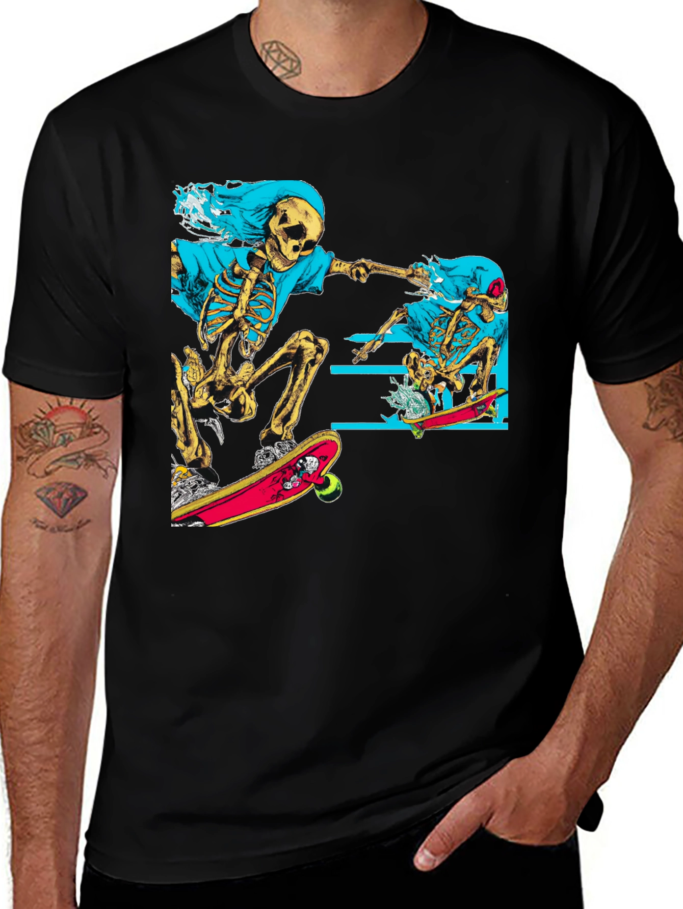 Variant 13 of Skeleton Skateboard T-Shirt - Graphic Tee