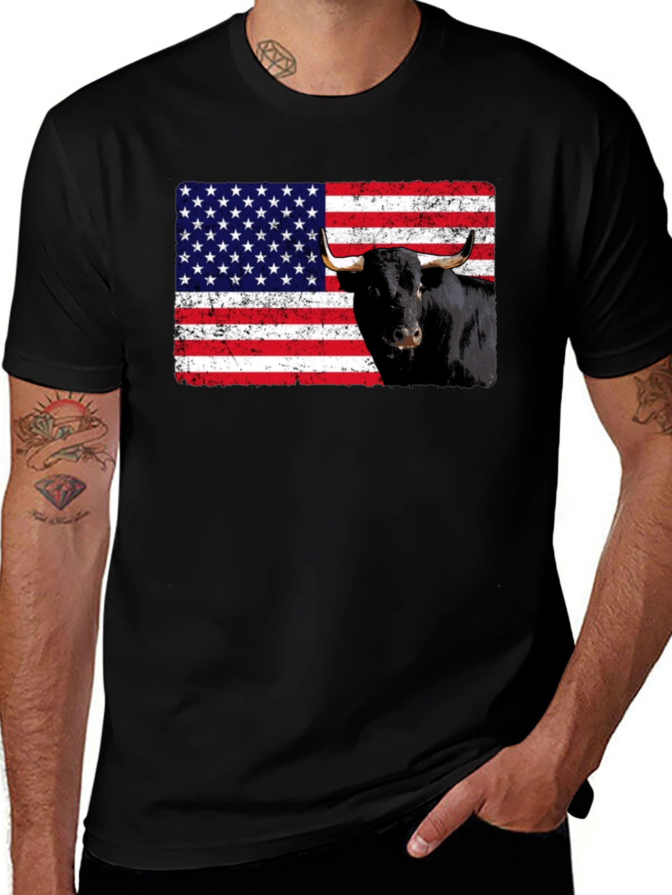 Variant 13 of Bull Flag Graphic Tee - Patriotic Style