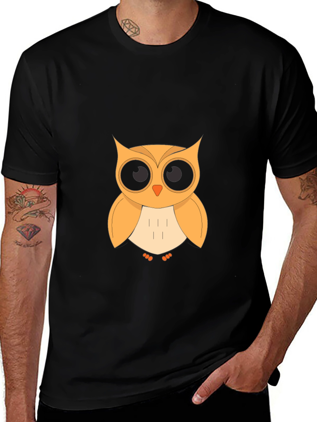 Variant 18 of Owl Graphic T-Shirt - Black Cotton Blend