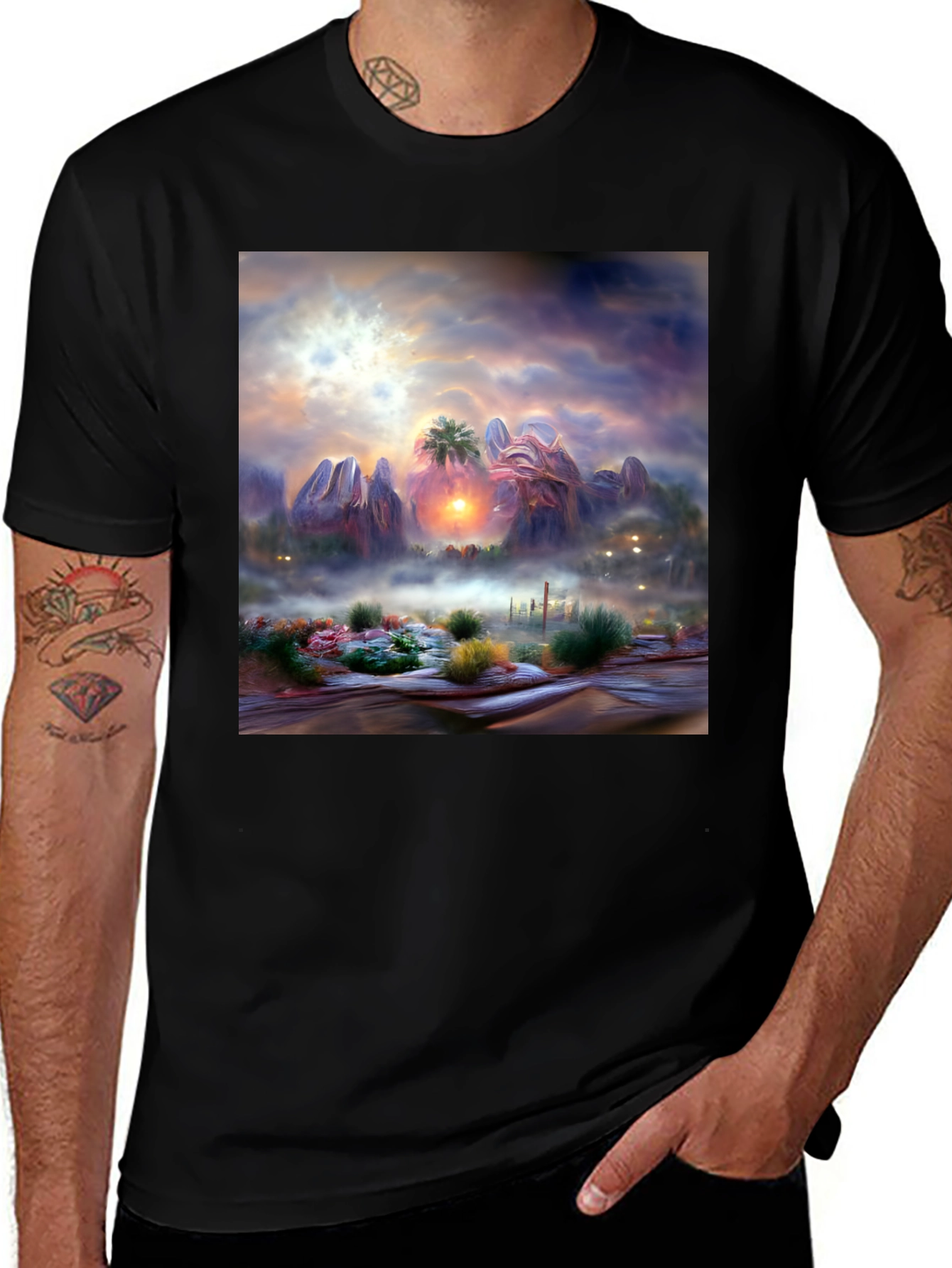 Variant 5 of Sunset Desert Graphic Tee - Artistic Men's Shirt