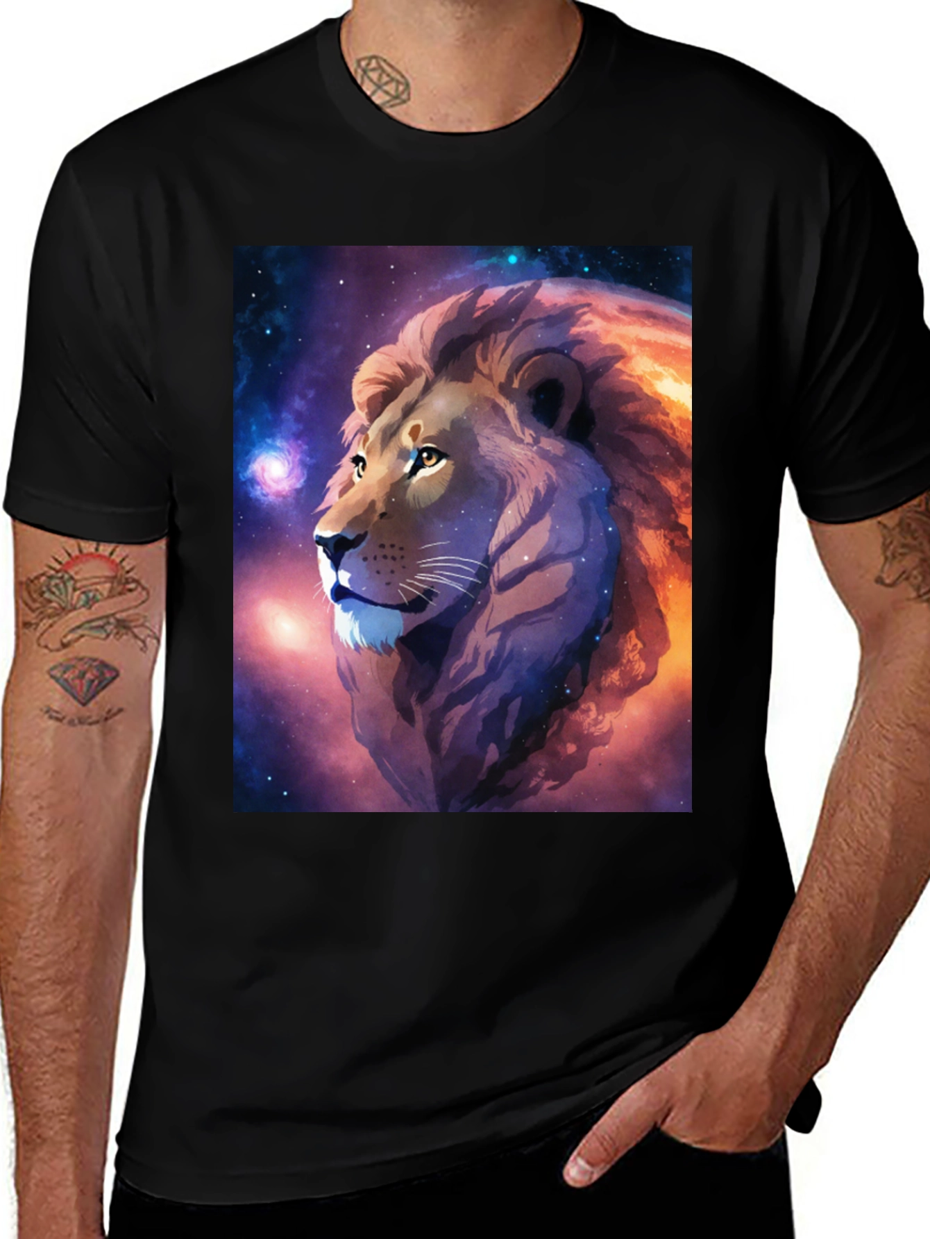 Cosmic Lion Graphic Black T-Shirt