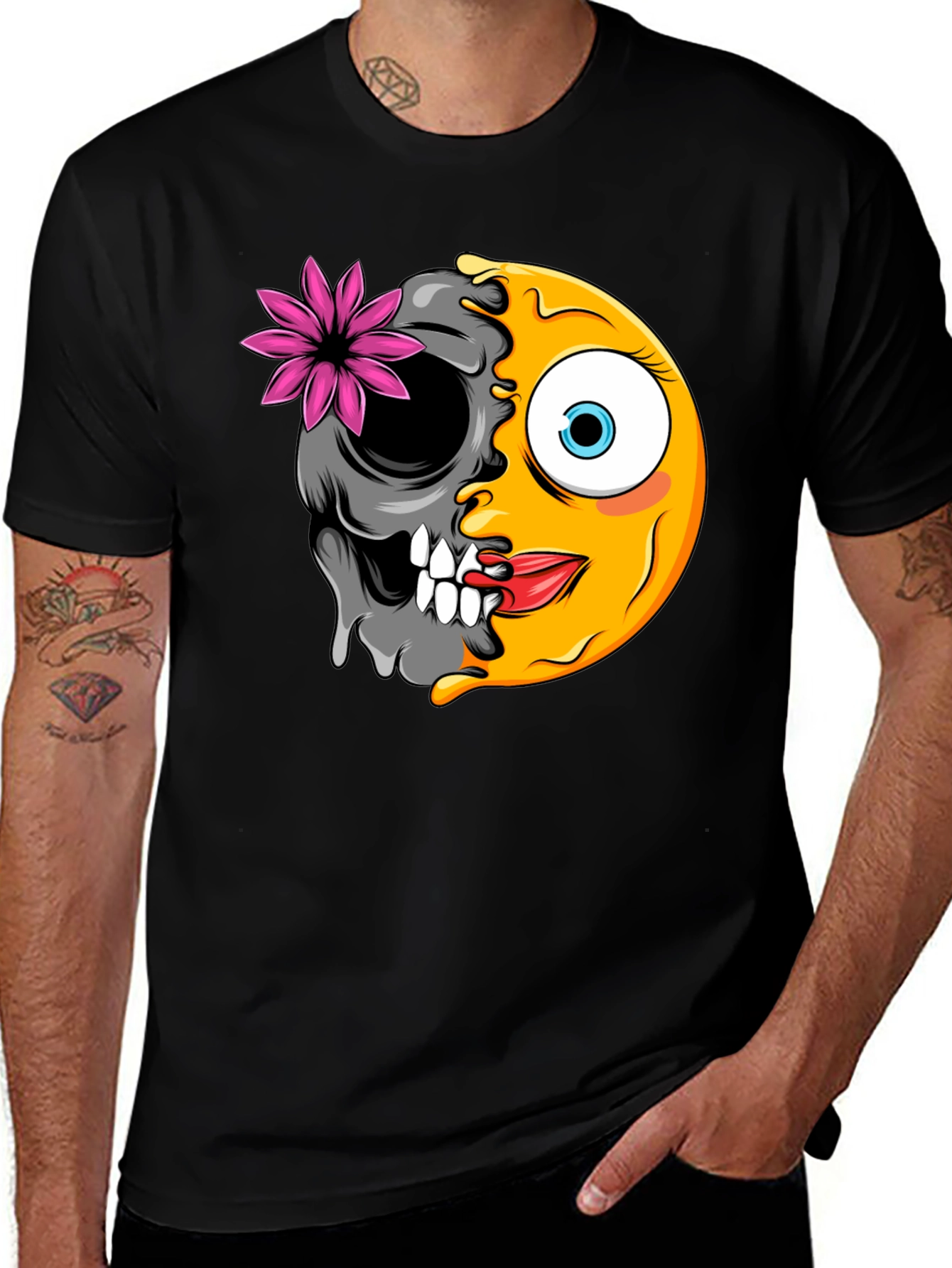 Variant 9 of Emoji Skull Graphic Tee - Black Cotton T-Shirt