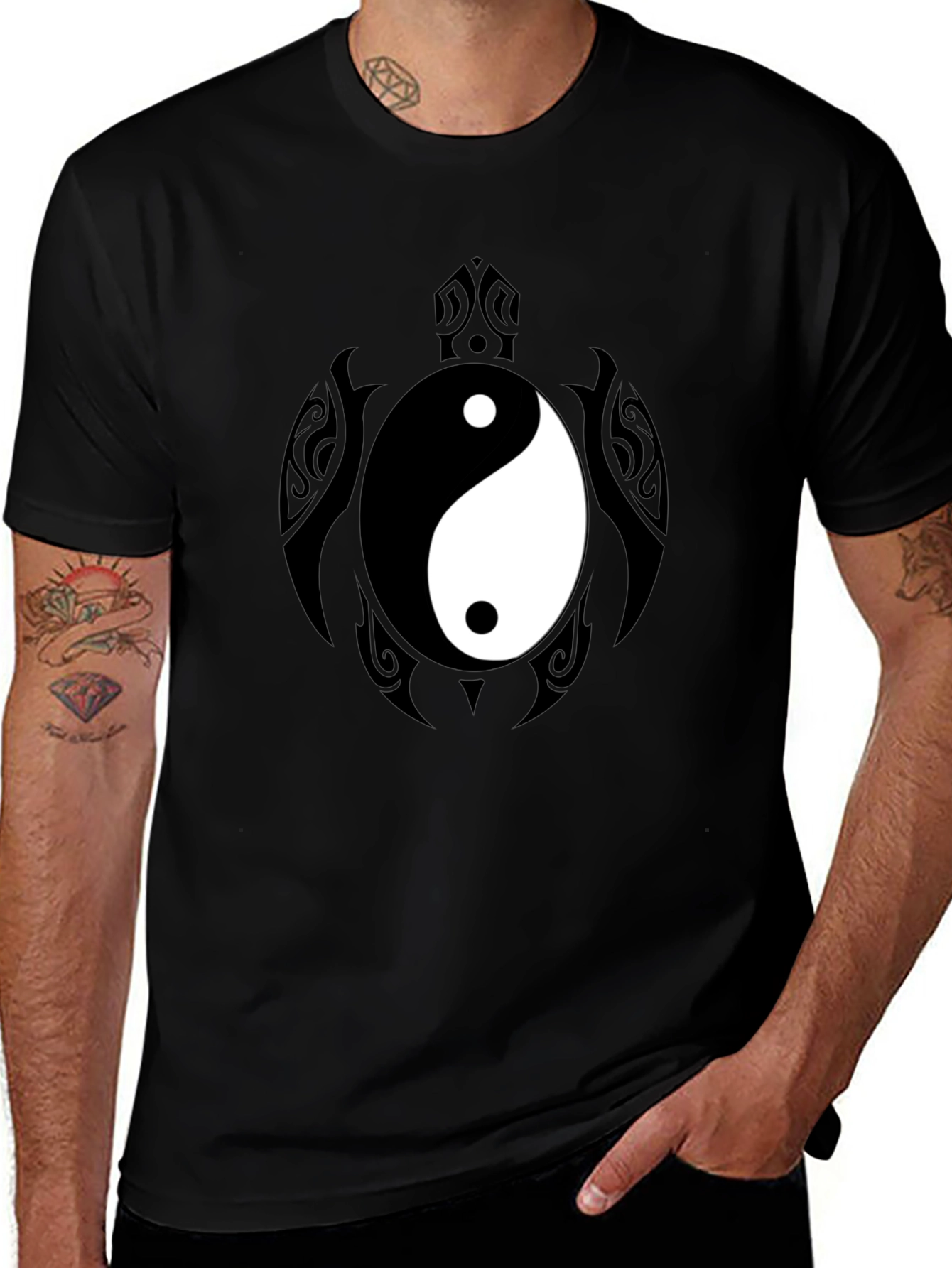 Variant 22 of Yin Yang Turtle Graphic Tee - Men's Black T-Shirt