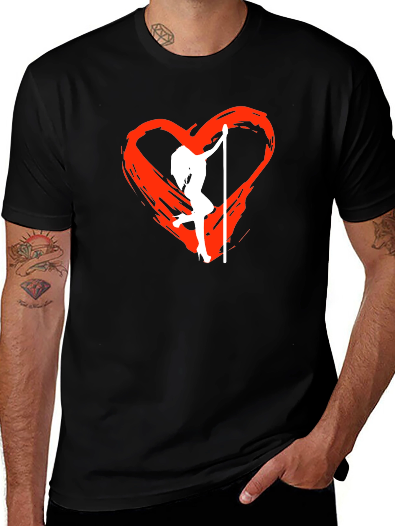 Variant 15 of Pole Dance Heart T-Shirt - Black