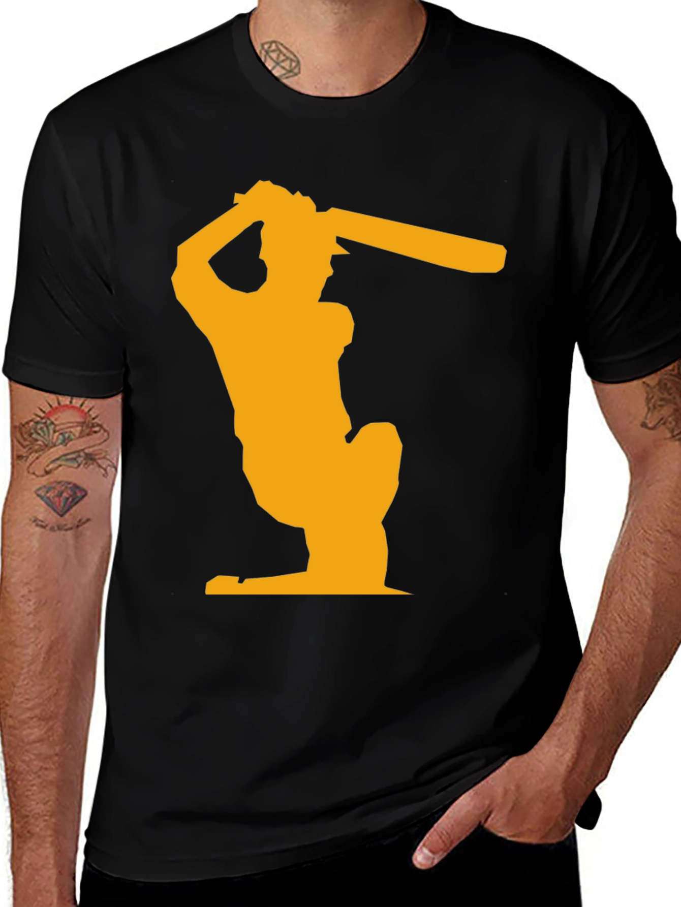 Variant 21 of Cricket Player Graphic T-Shirt - Black