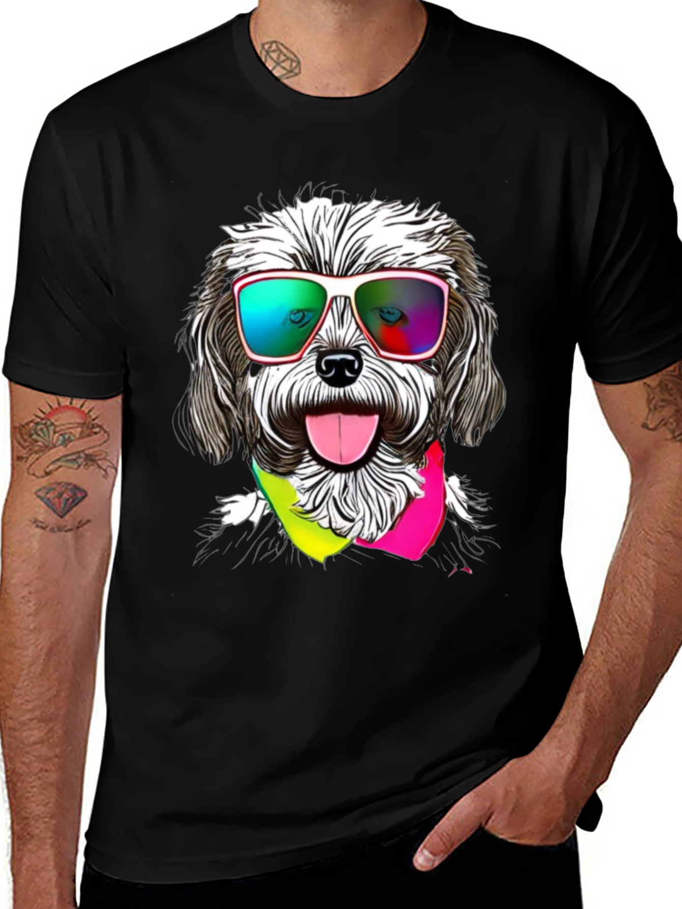 Black Cool Dog Graphic Tee - Fun & Stylish main image