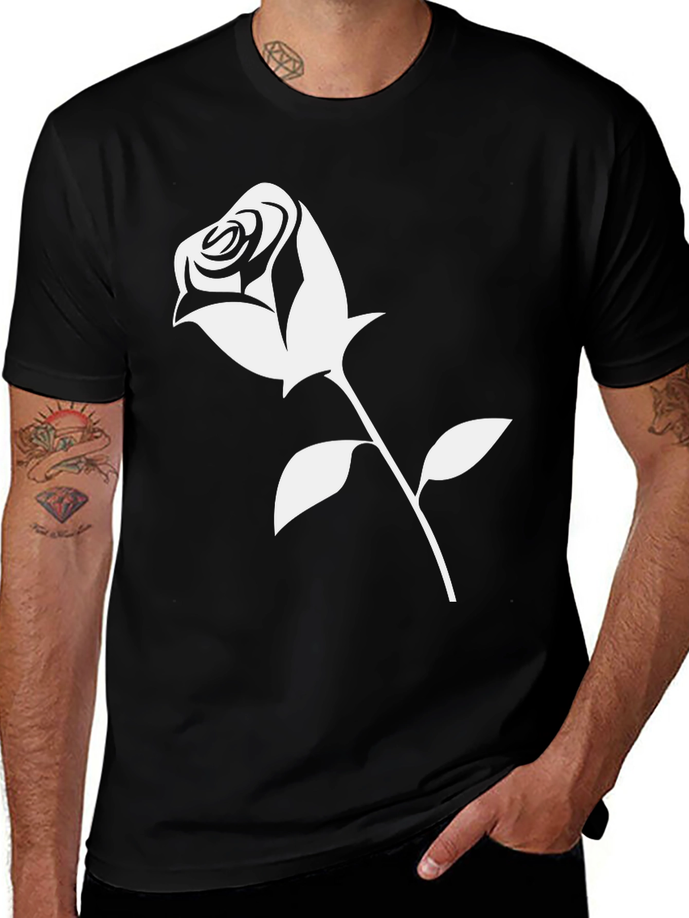 Variant 18 of Rose Graphic Black T-Shirt - Stylish Casual Wear