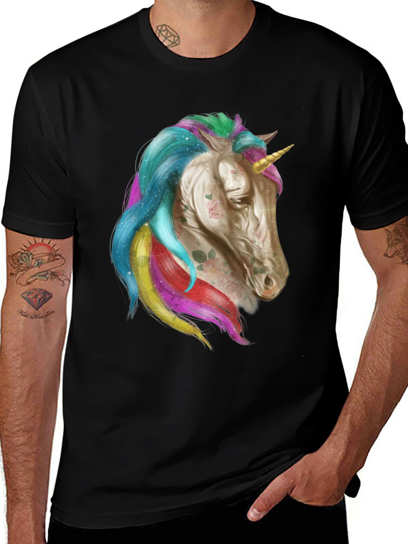 Variant 22 of Unicorn Graphic Tee - Stylish Men's Black T-Shirt