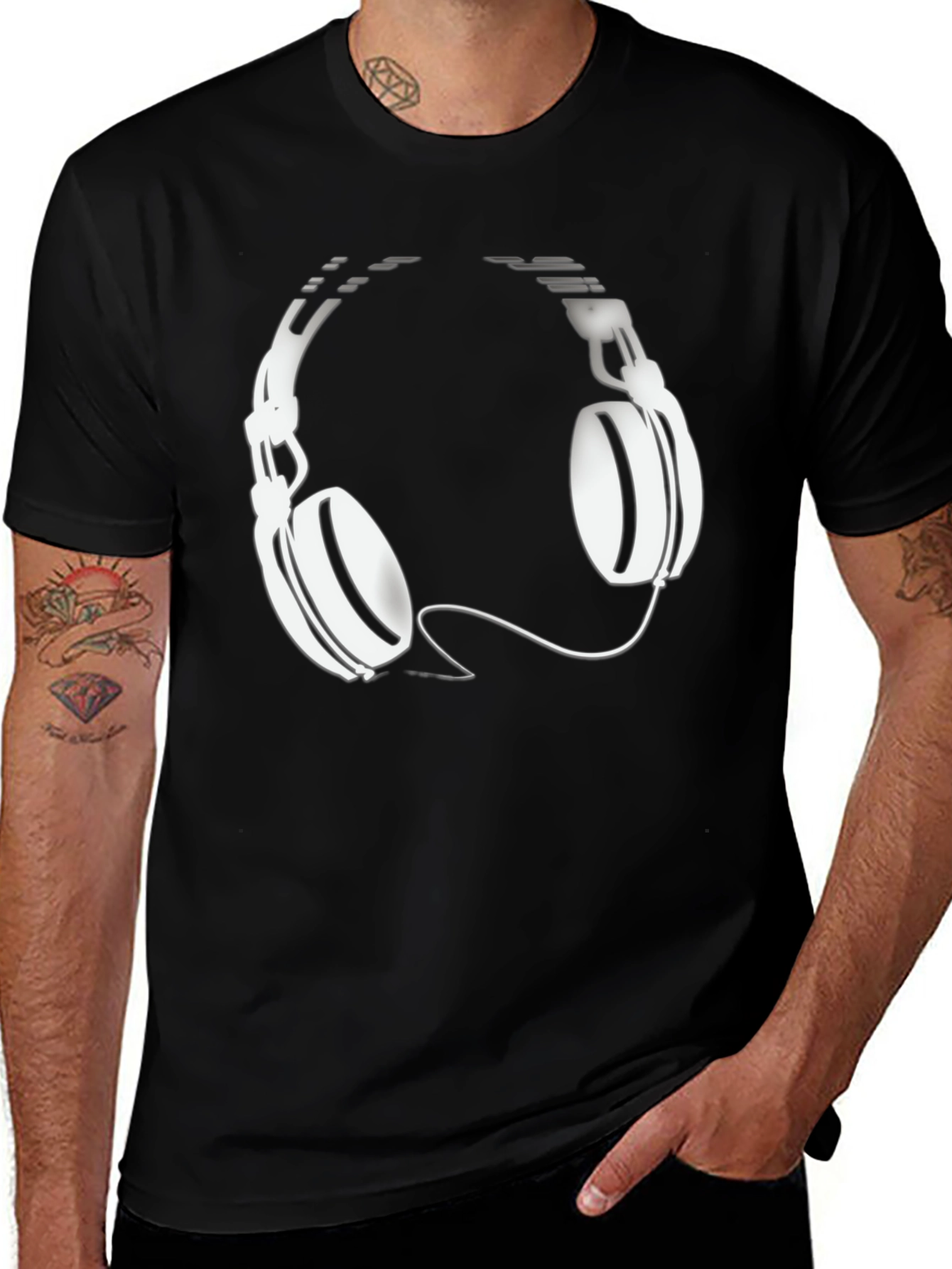 Variant 14 of Black T-Shirt with Headphones Graphic