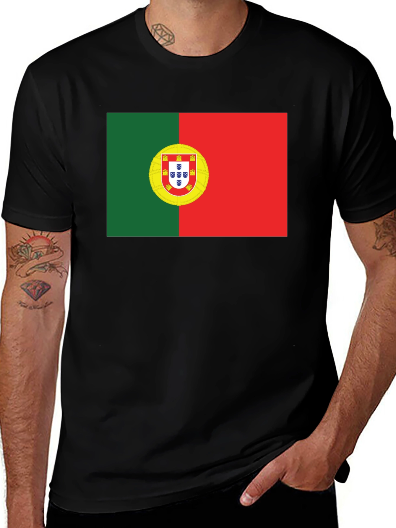 Variant 13 of Portugal Flag Graphic T-Shirt - Black Cotton Tee