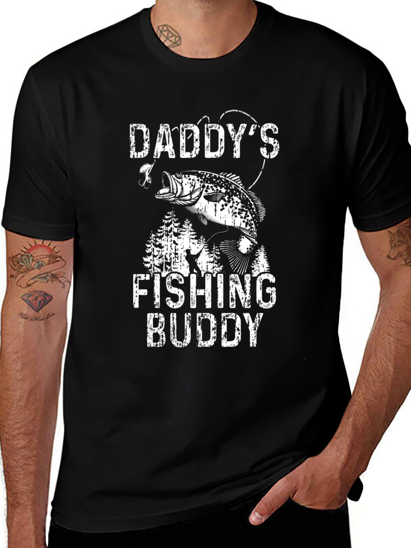 Variant 29 of Daddy's Fishing Buddy Black T-Shirt