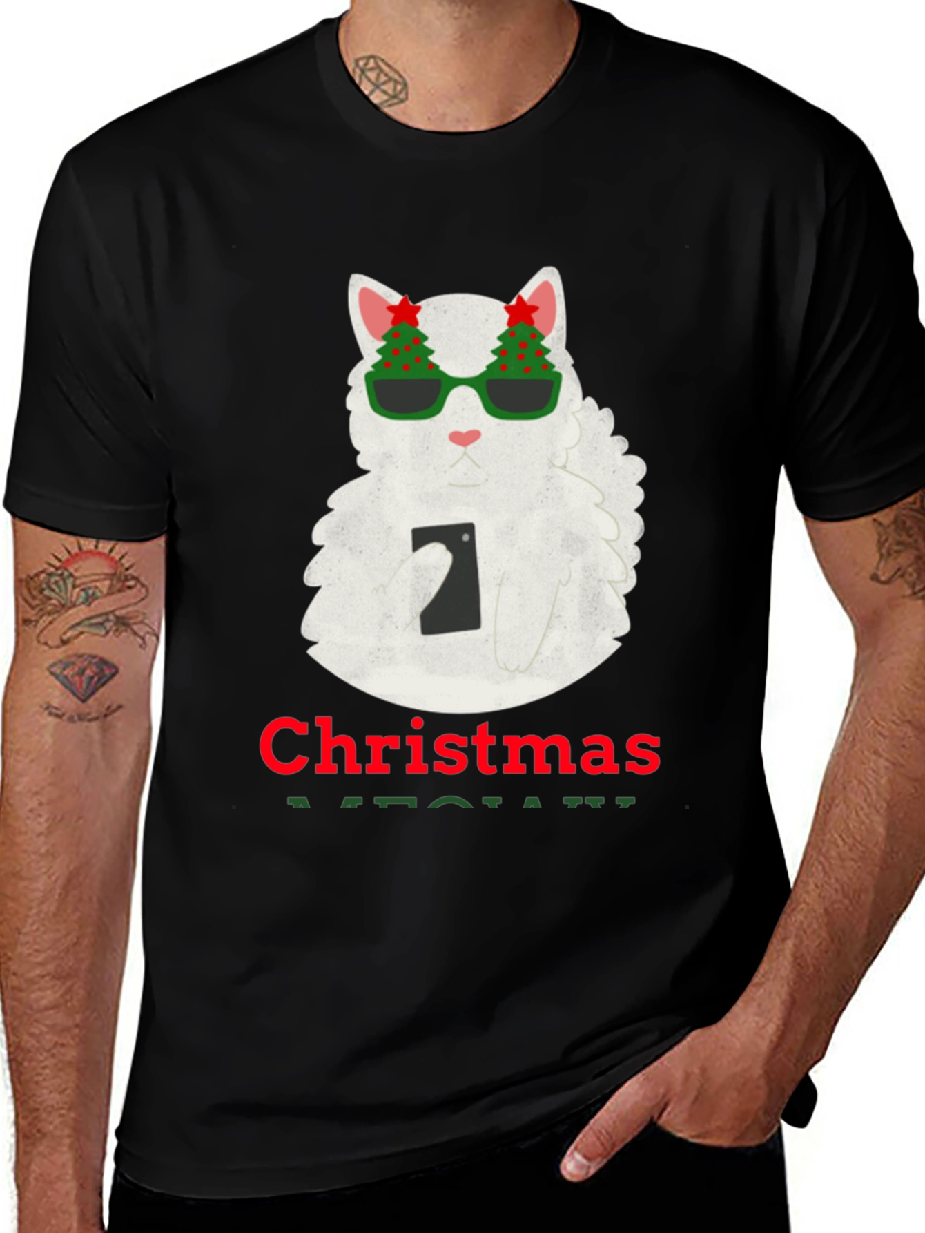 Christmas Cat Selfie Graphic T-Shirt