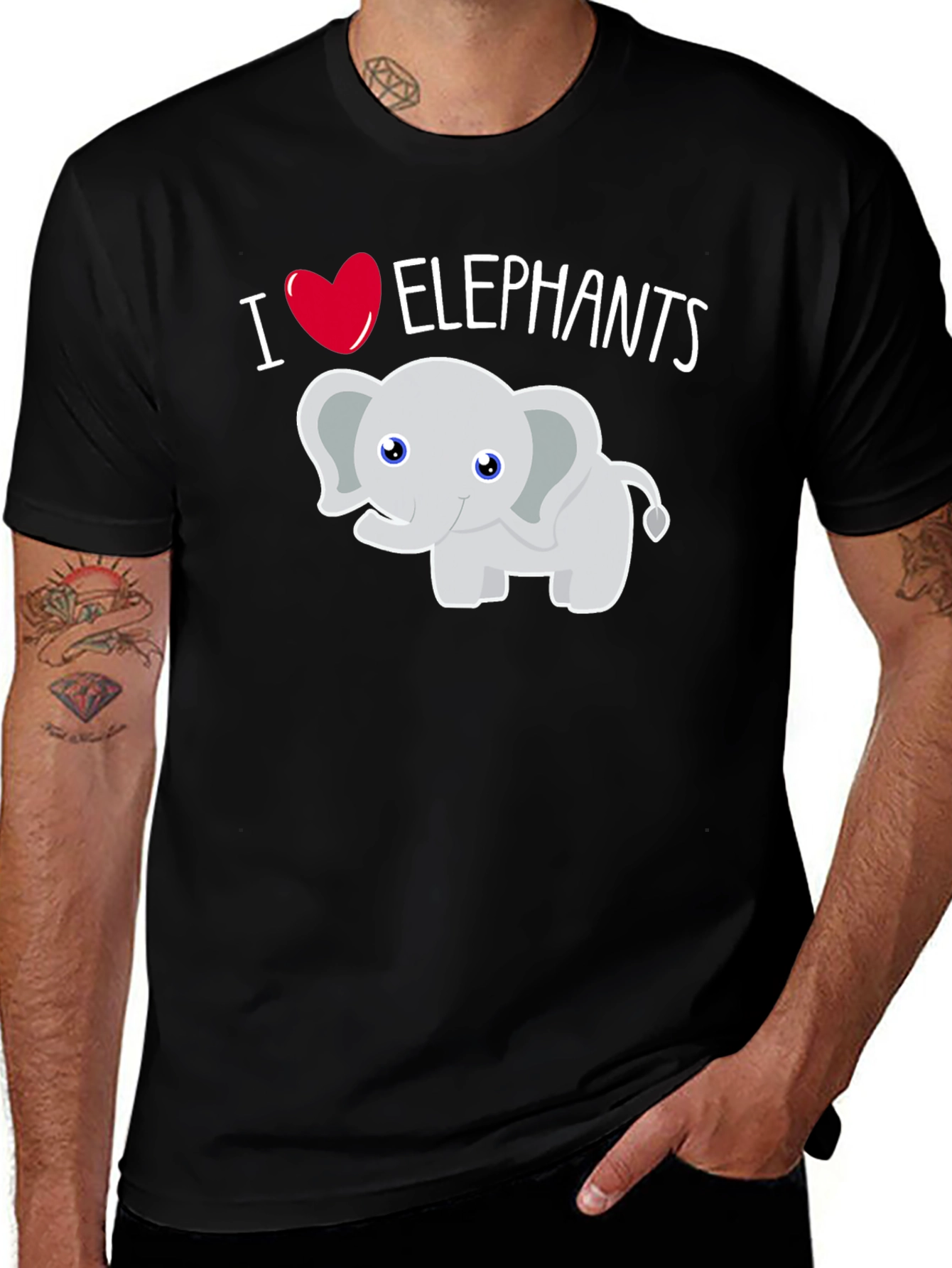 Variant 21 of I Love Elephants Graphic T-Shirt - Black