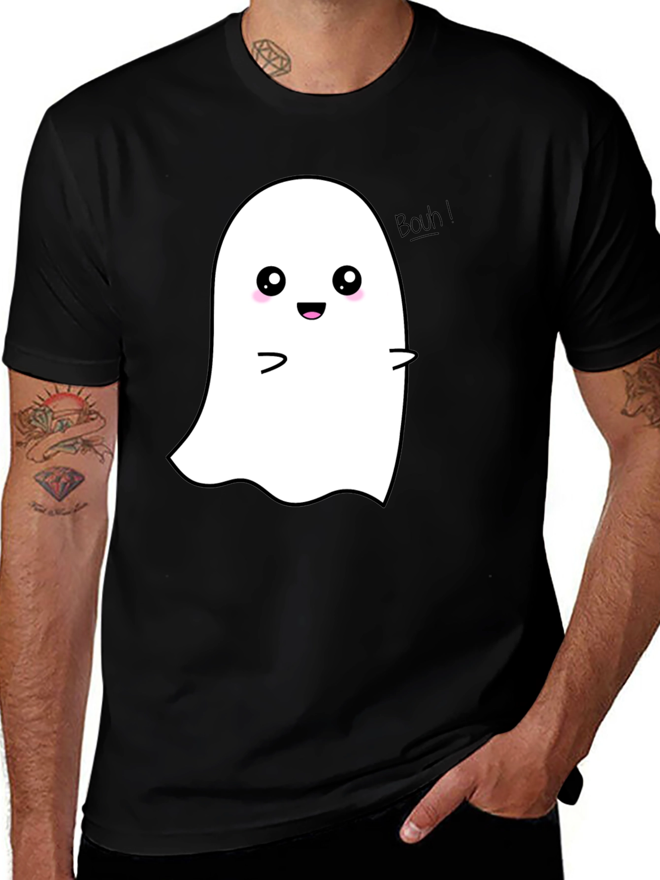 Variant 27 of Cute Ghost Graphic Print Black T-Shirt