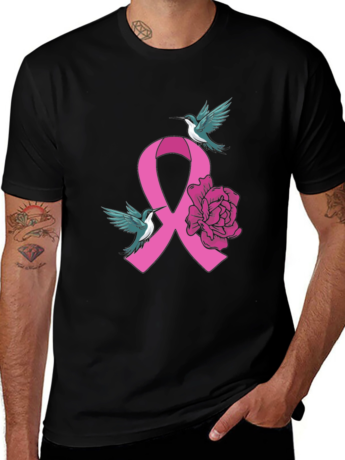 Variant 29 of Breast Cancer Awareness Hummingbird Ribbon T-Shirt