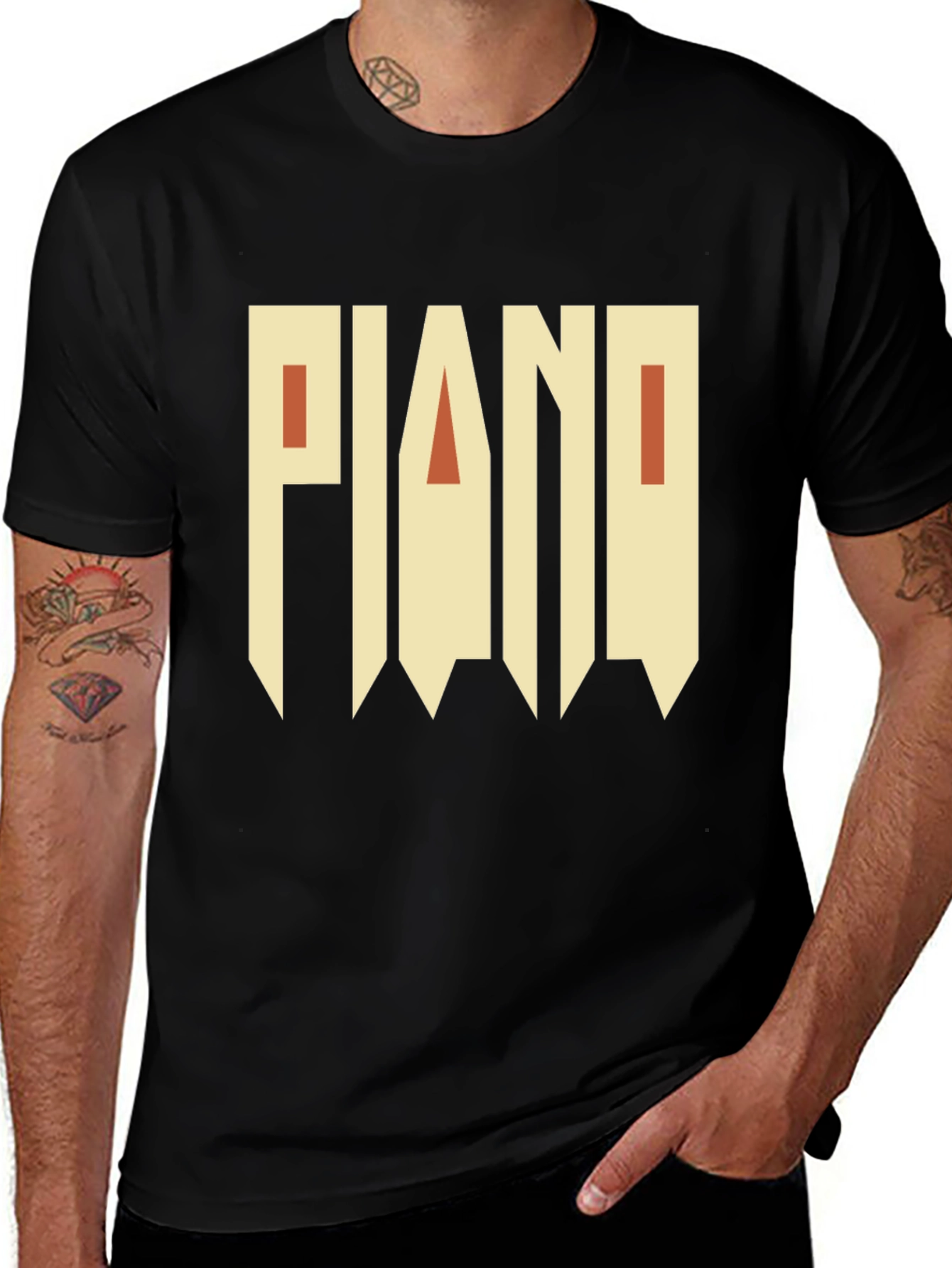 Variant 14 of Piano Graphic Print Black T-Shirt