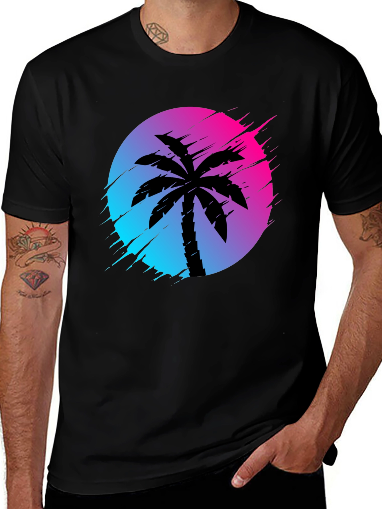 Variant 2 of Retro Palm Tree Graphic Tee - Black