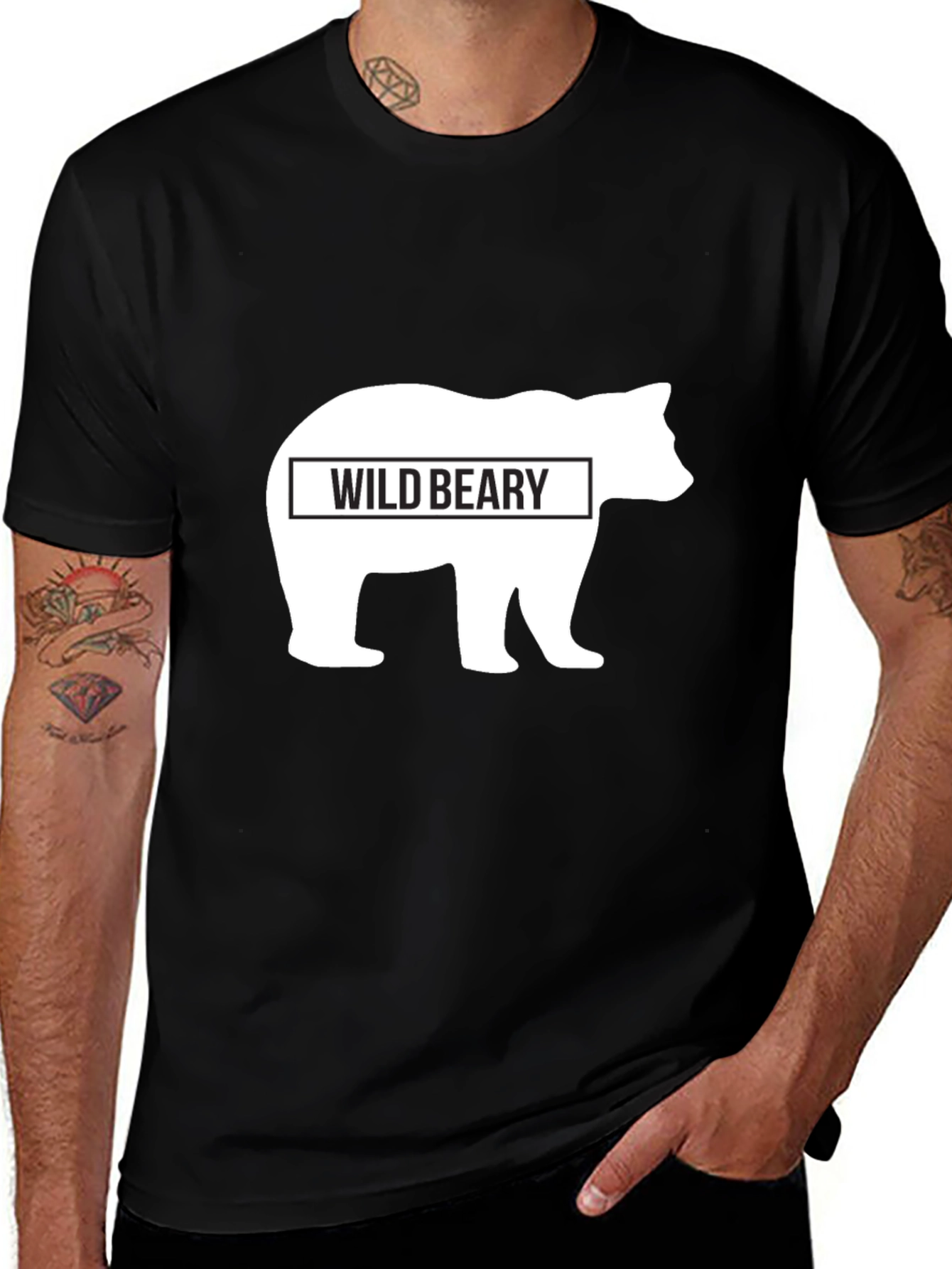 Black Wild Beary Graphic T-Shirt - Black Cotton Blend Casual Tee main image