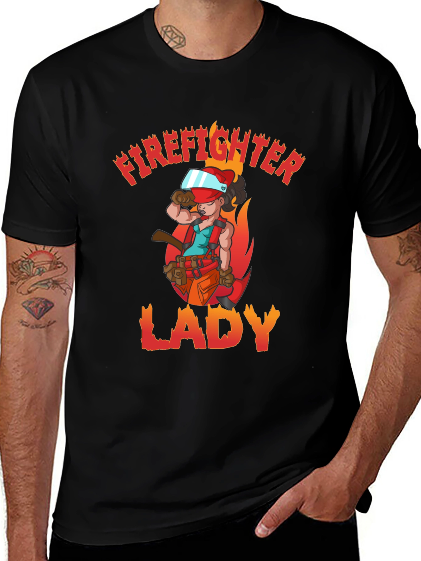 Variant 14 of Firefighter Lady Graphic Tee - Unisex Black T-Shirt