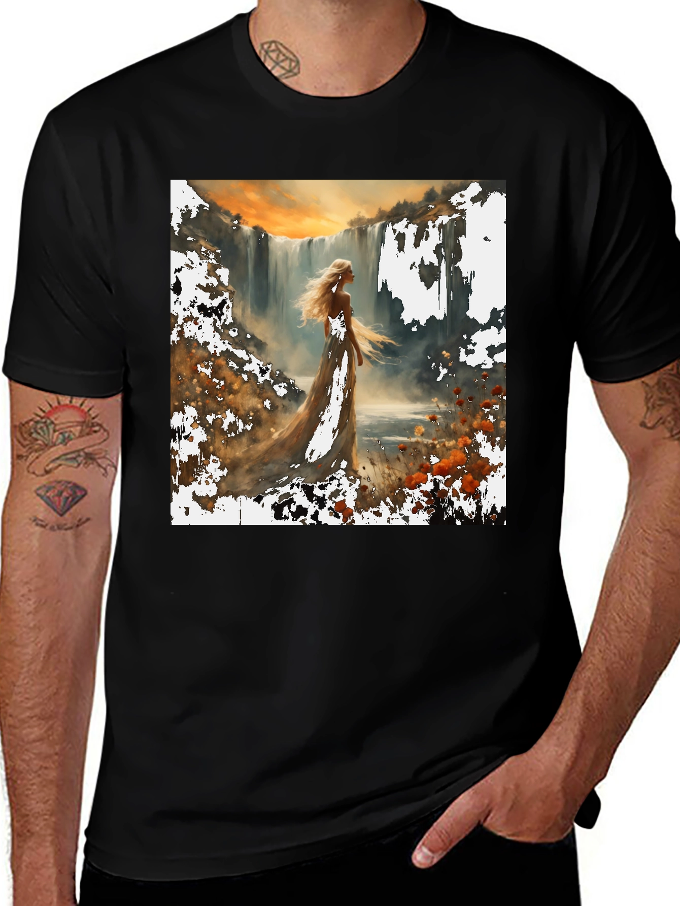 Variant 14 of Waterfall Lady T-Shirt - Artistic Nature Design