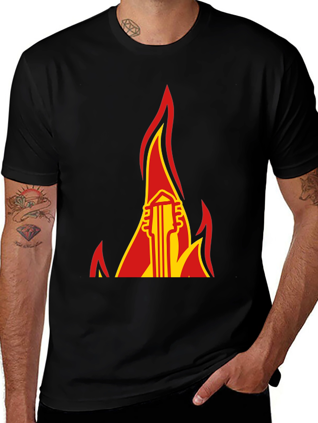 Variant 10 of Flaming Guitar Graphic Tee - Rock and Roll Style