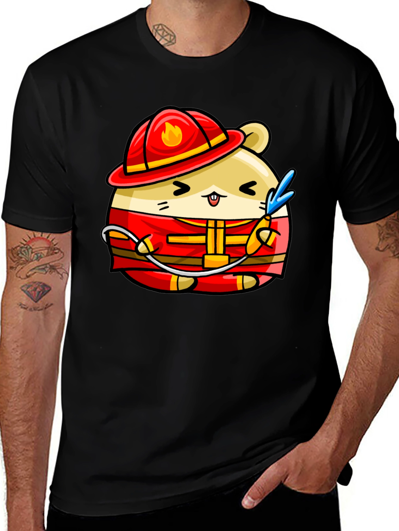 Variant 14 of Firefighter Hamster Graphic Tee - Black