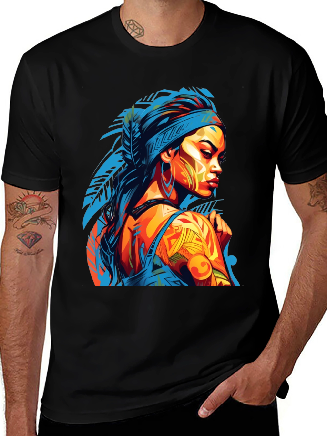 Variant 19 of Stylish Graphic Tee - Indigenous Woman Art