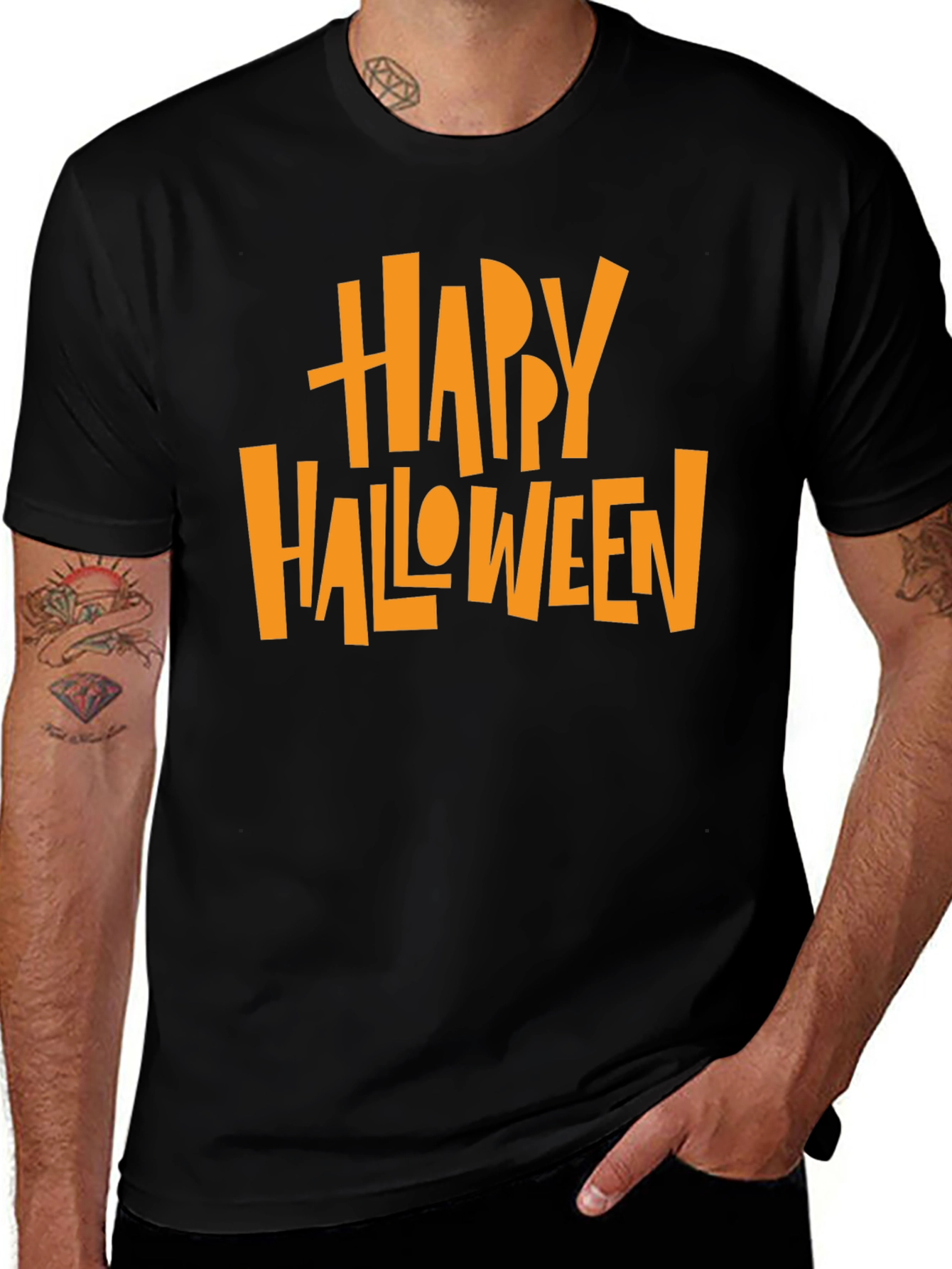 Variant 11 of Happy Halloween Graphic Tee - Black