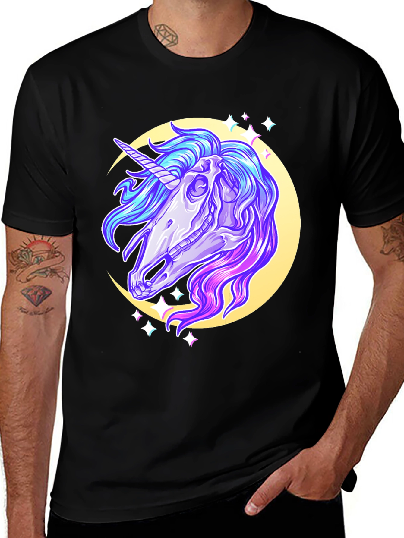 Variant 23 of Unicorn Skull Graphic Tee - Black Cotton T-Shirt