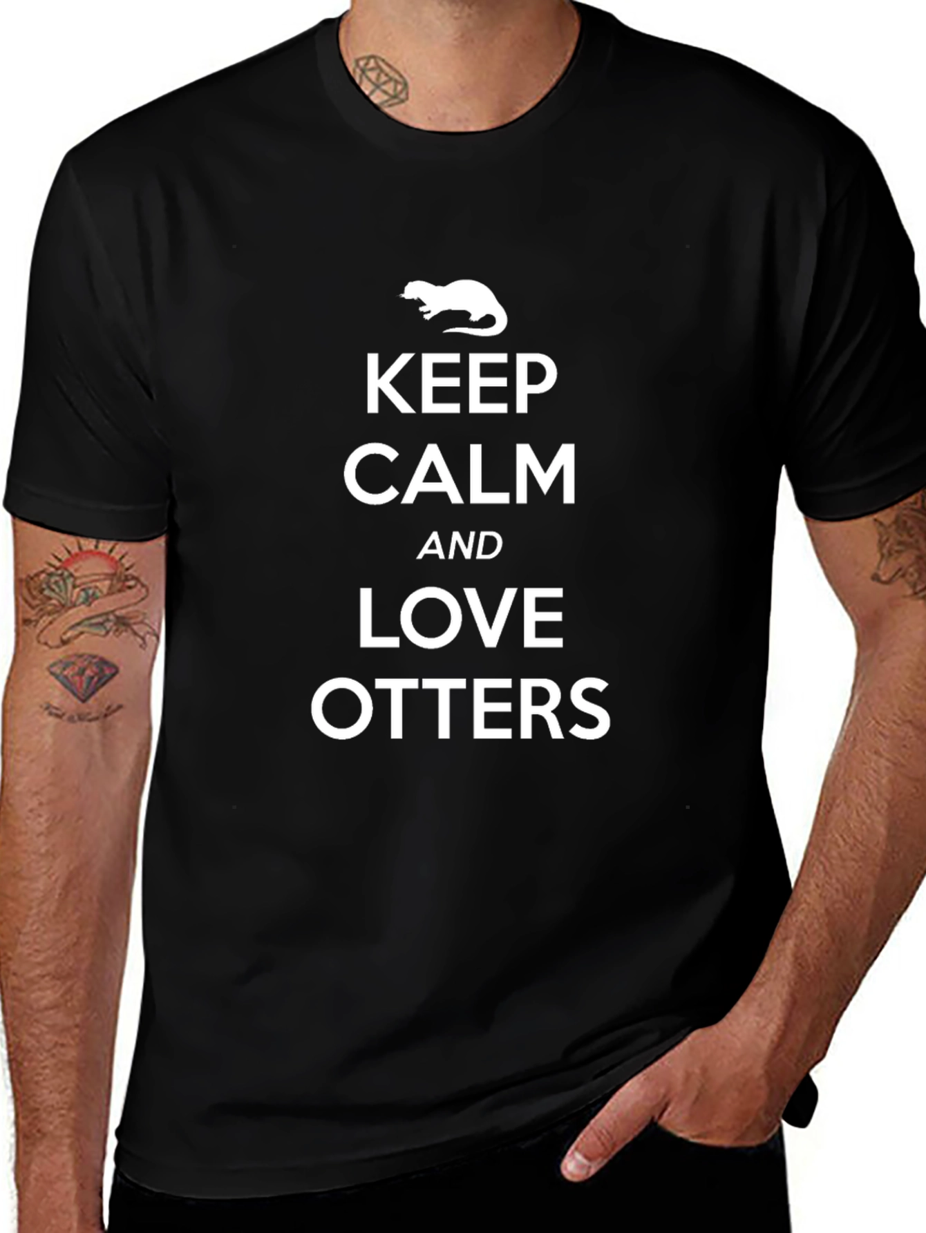 Variant 27 of Keep Calm and Love Otters T-Shirt - Black Cotton