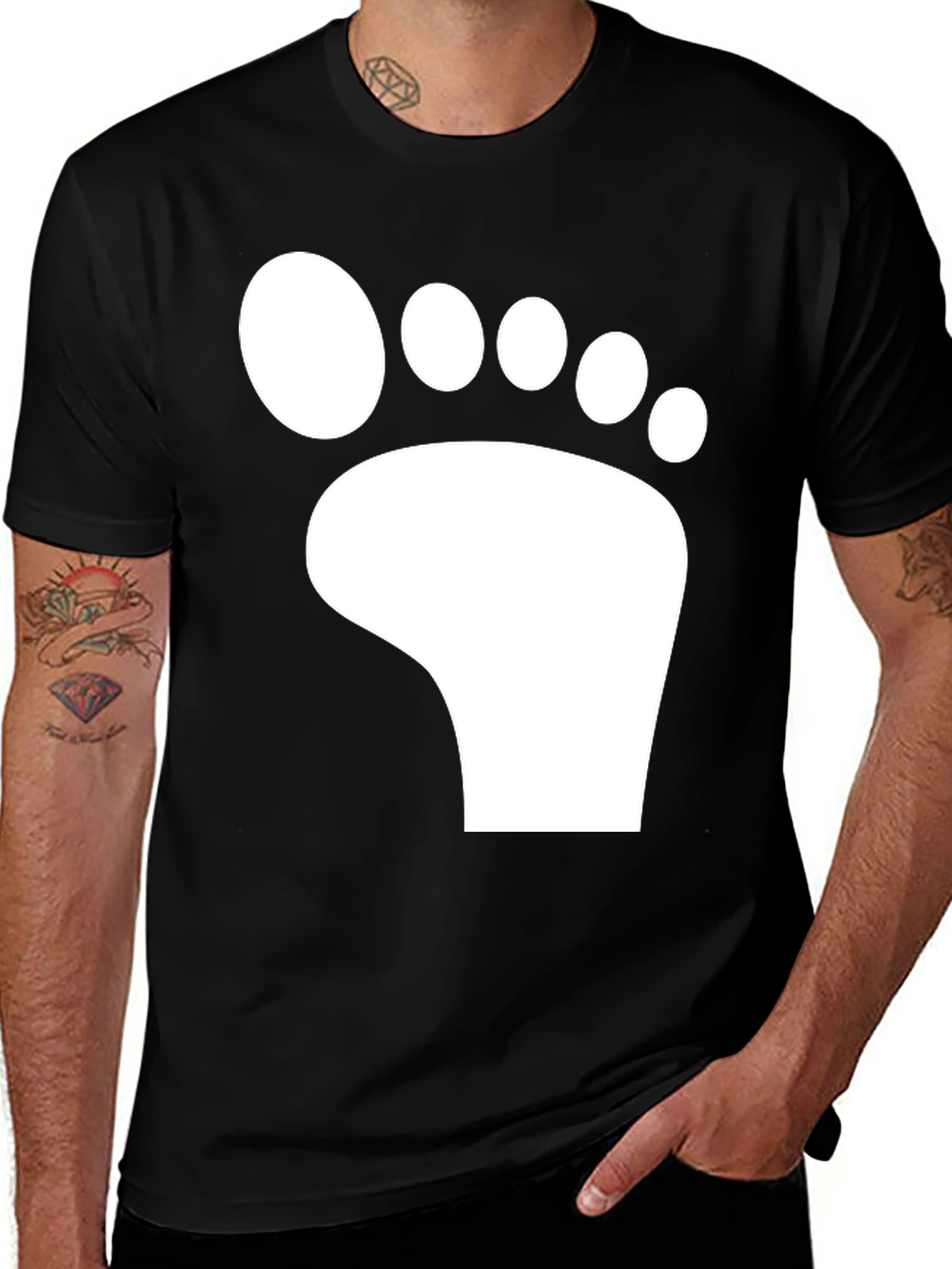 Bigfoot Footprint Graphic Tee - Black Cotton T-Shirt
